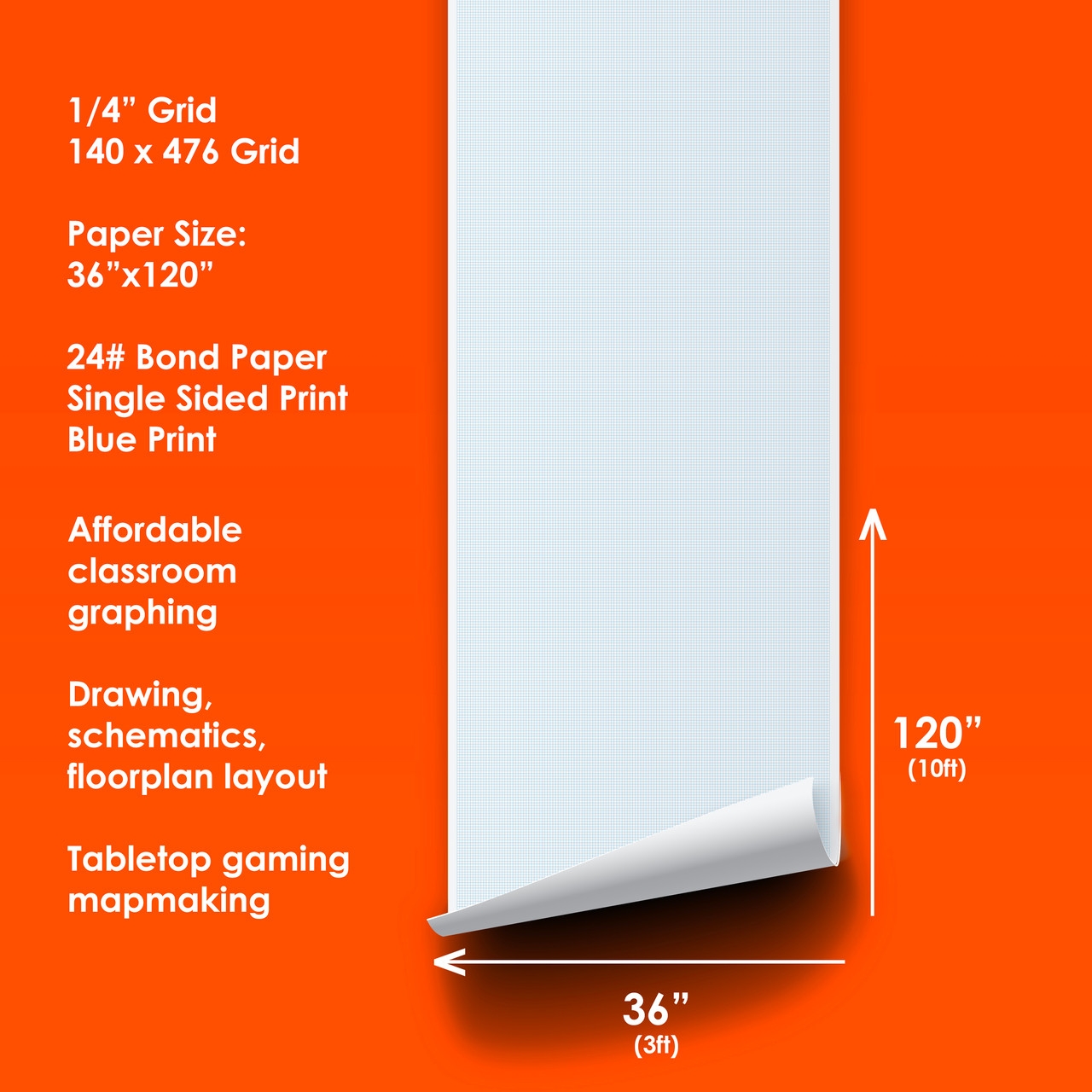 1 4 Graph Paper Roll 36 X 120 Blue