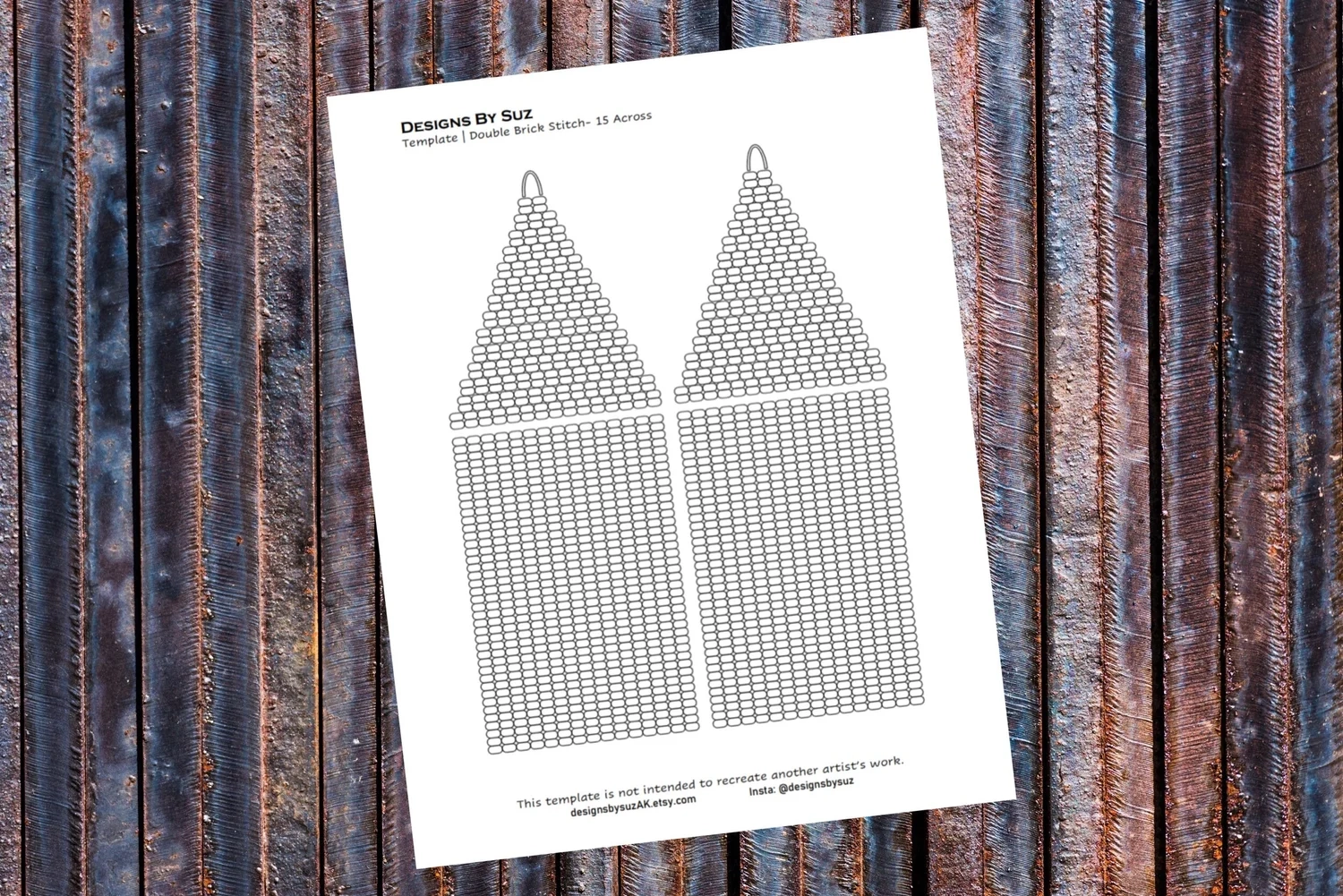 15 Across Double Brick Stitch Beaded Earring Template Bead Graph PDF PNG Downloadable Designs By Suz