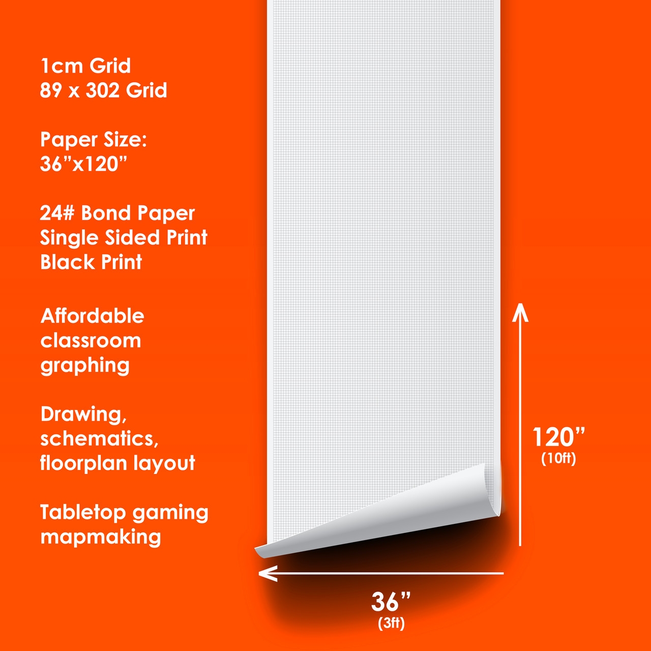 1cm Graph Paper Roll 36 X 120 Black