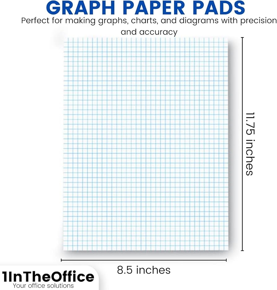 1InTheOffice Graph Paper Pad 6 Pack 8 5x11 Quad Ruled Sheets 50 Sheets Per Pad 