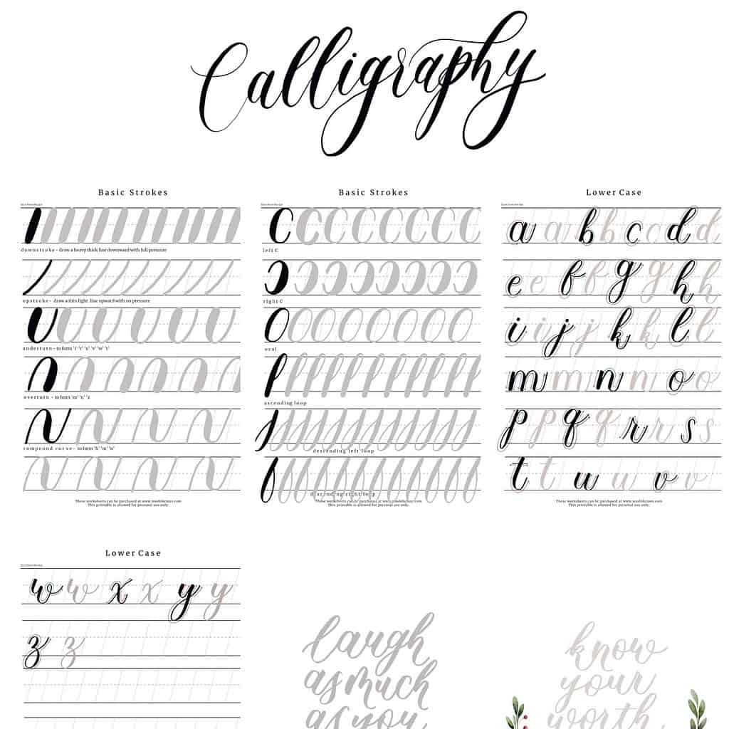 20 Free Practice Sheets For Calligraphy PLUS Tutorials Worksheets Library