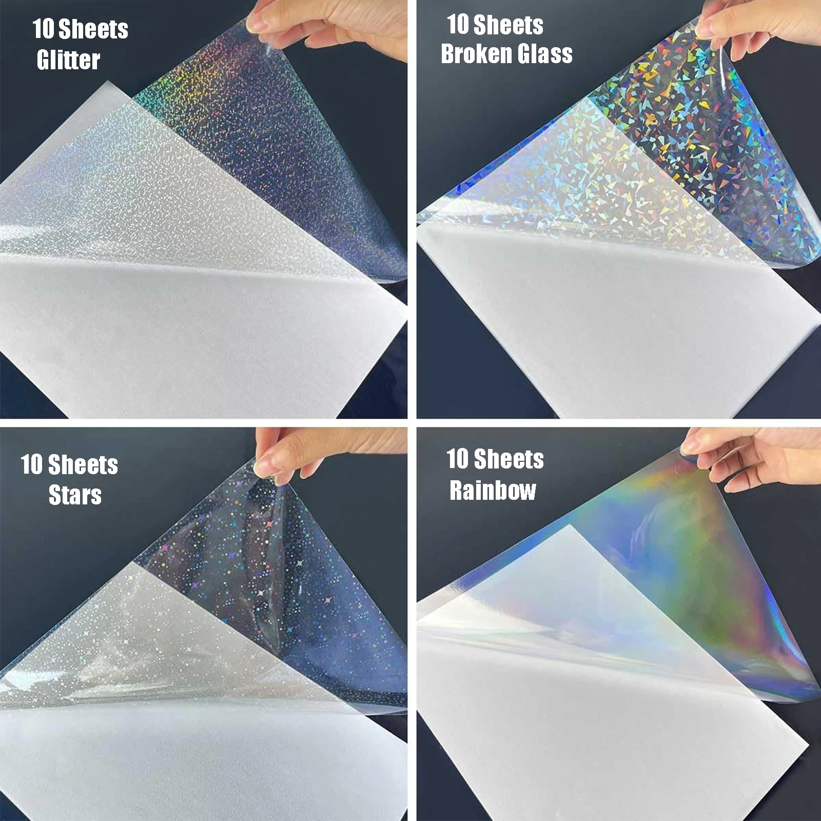 40 Sheets 4 Styles Mixed Holographic Sticker Paper Clear Vinyl Self Adhesive Waterproof Rainbow Transparent Overlay Film A4 Size AliExpress