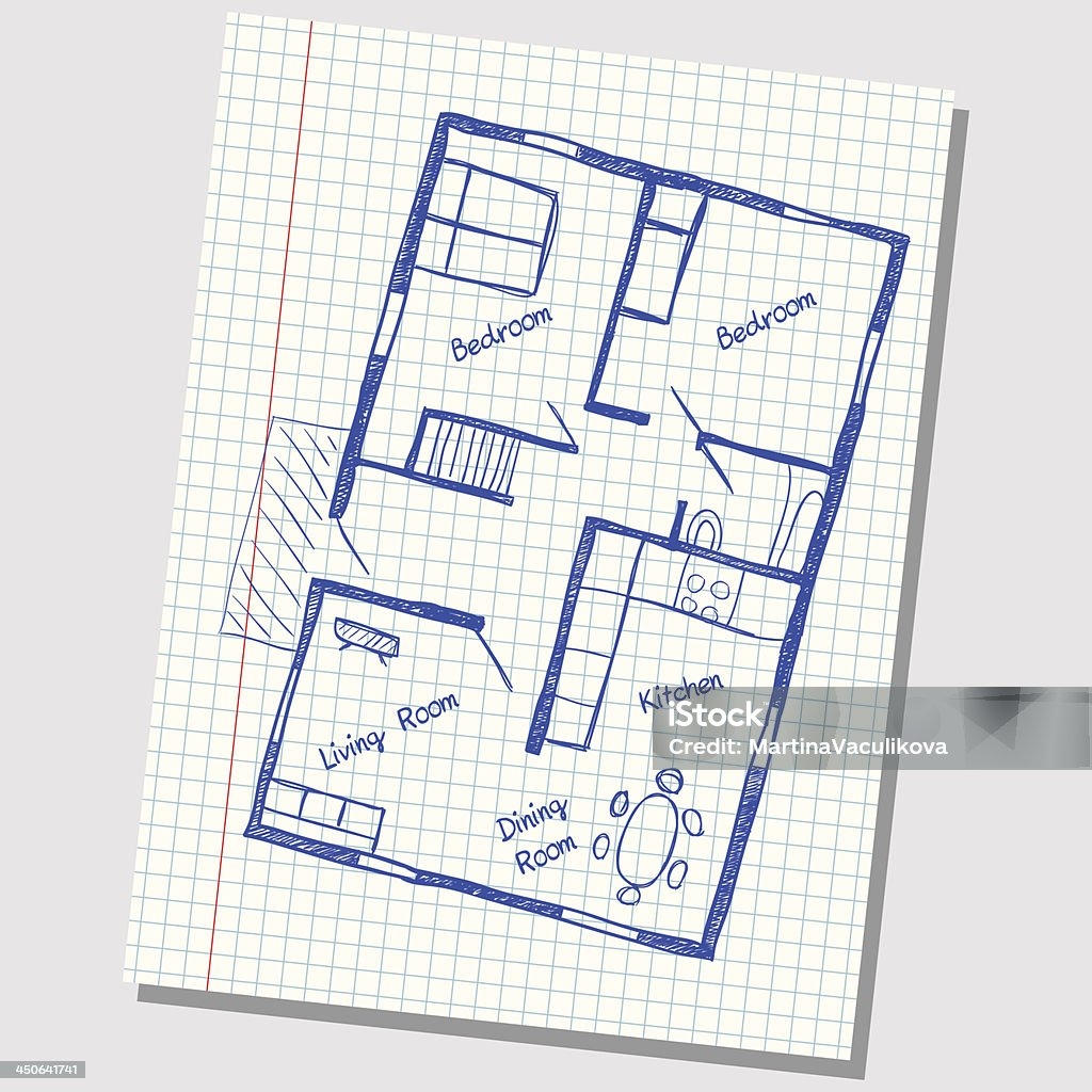 A Sketch Of A House Plan On A Grid Paper Stock Illustration Download Image Now Drawing Activity Drawing Art Product Home Interior IStock