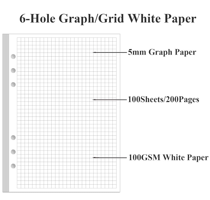 Amazon A5 Grid Refill Paper 6 Hole Graph Paper 100Sheets 200Pages Loose Leaf Grid Paper 100gsm White Paper 5 8 X 8 3 Office Products