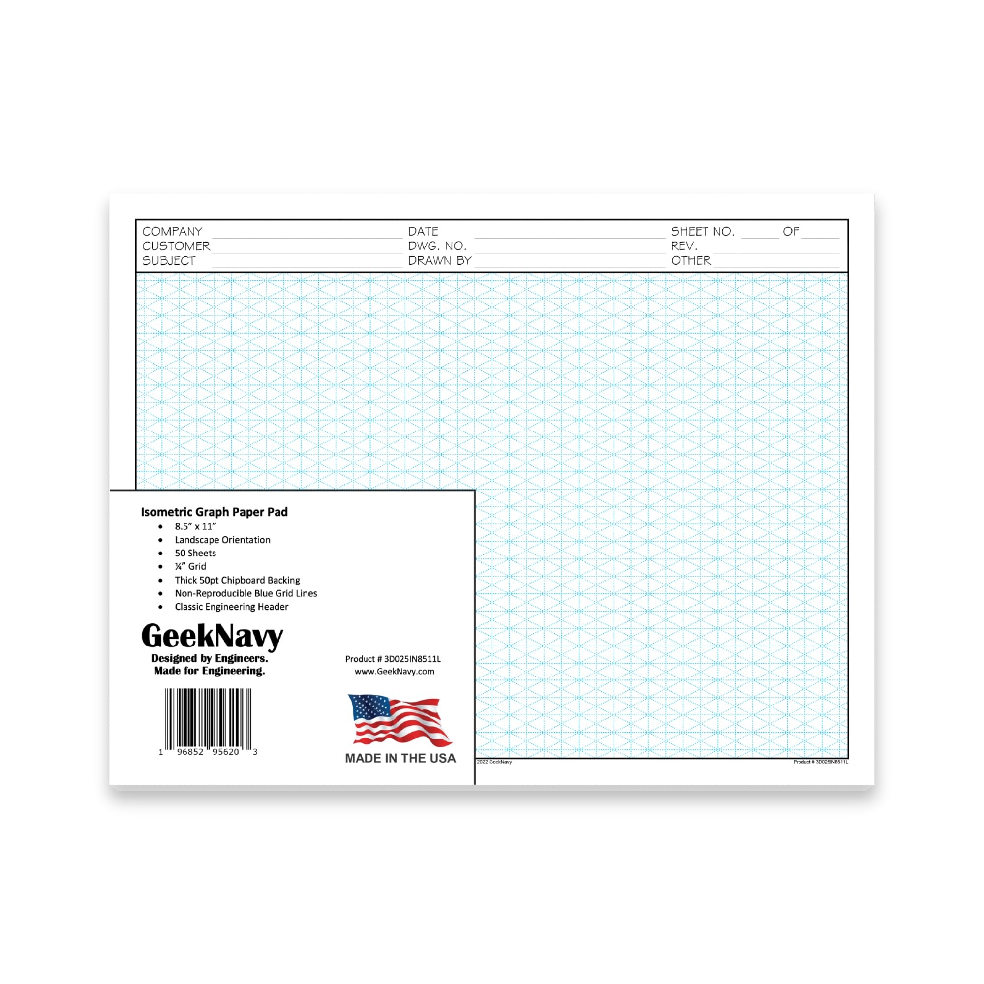 Amazon GeekNavy 8 5 X 11 Isometric Graph Paper 50 Sheets Landscape 0 25 Grid Non photo Blue High Brightness Drafting Engineering Art 3D Design 1 Pack Office Products