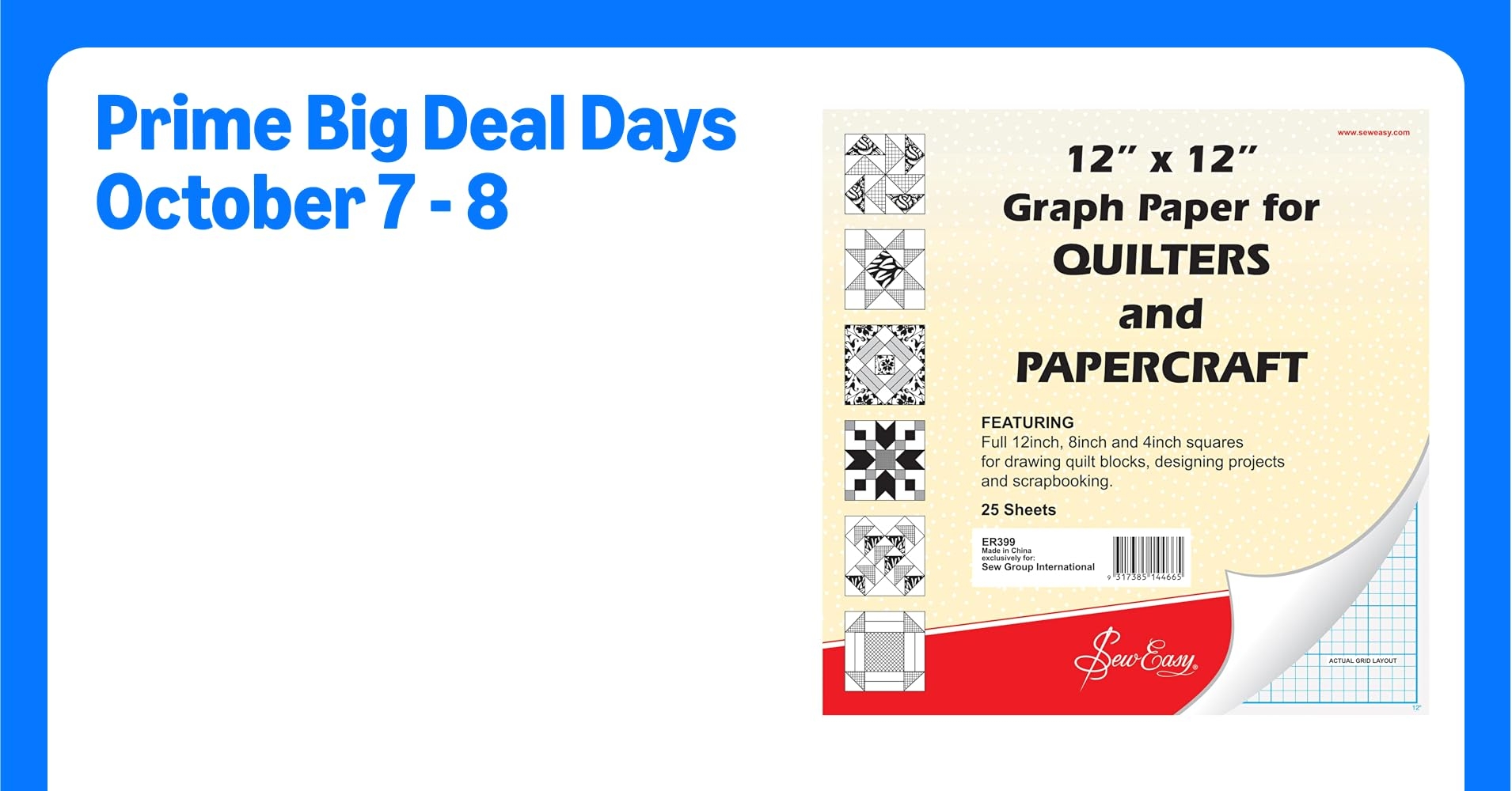 Amazon Sew Easy ER399 Quilters Graph Paper Pad 8in 4in Squares 12 X 12in 25 Sheets