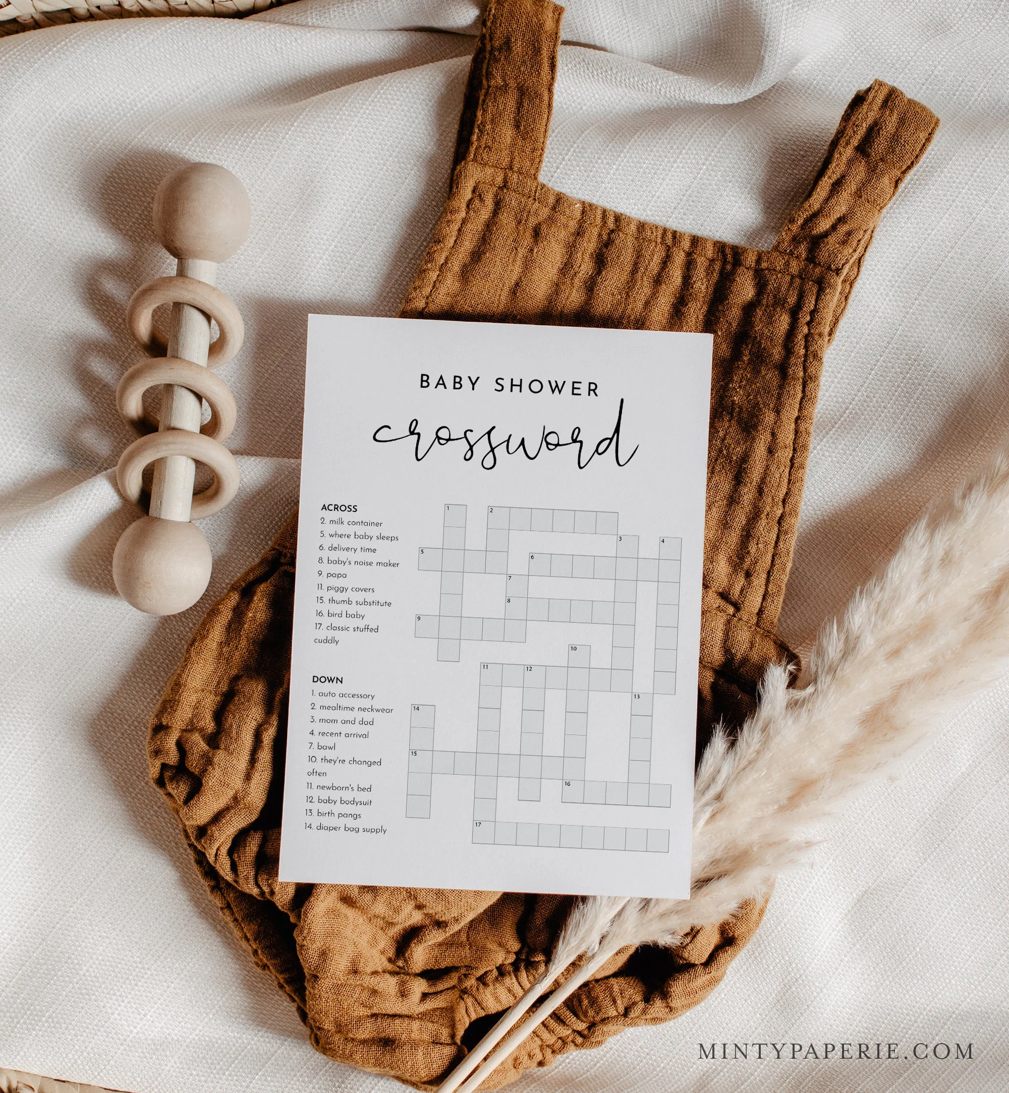 Baby Crossword Puzzle Minimalist Baby Shower Game Printable Crossword Game With Answer Key Instant Download Templett 5x7 0031 33BAG