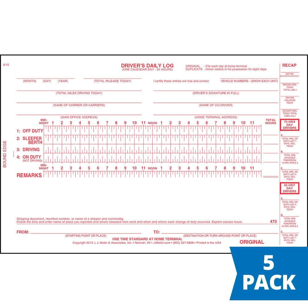 Binder Holder Logs Pdf Daily Log Books For Truck Drivers With 7 8 Day Recap 5 Pack 2 Ply Carbonless 35 Sets Of Forms Per Book 8 5 X 5 5 DOT Paper Driver Log Books 1 Binder