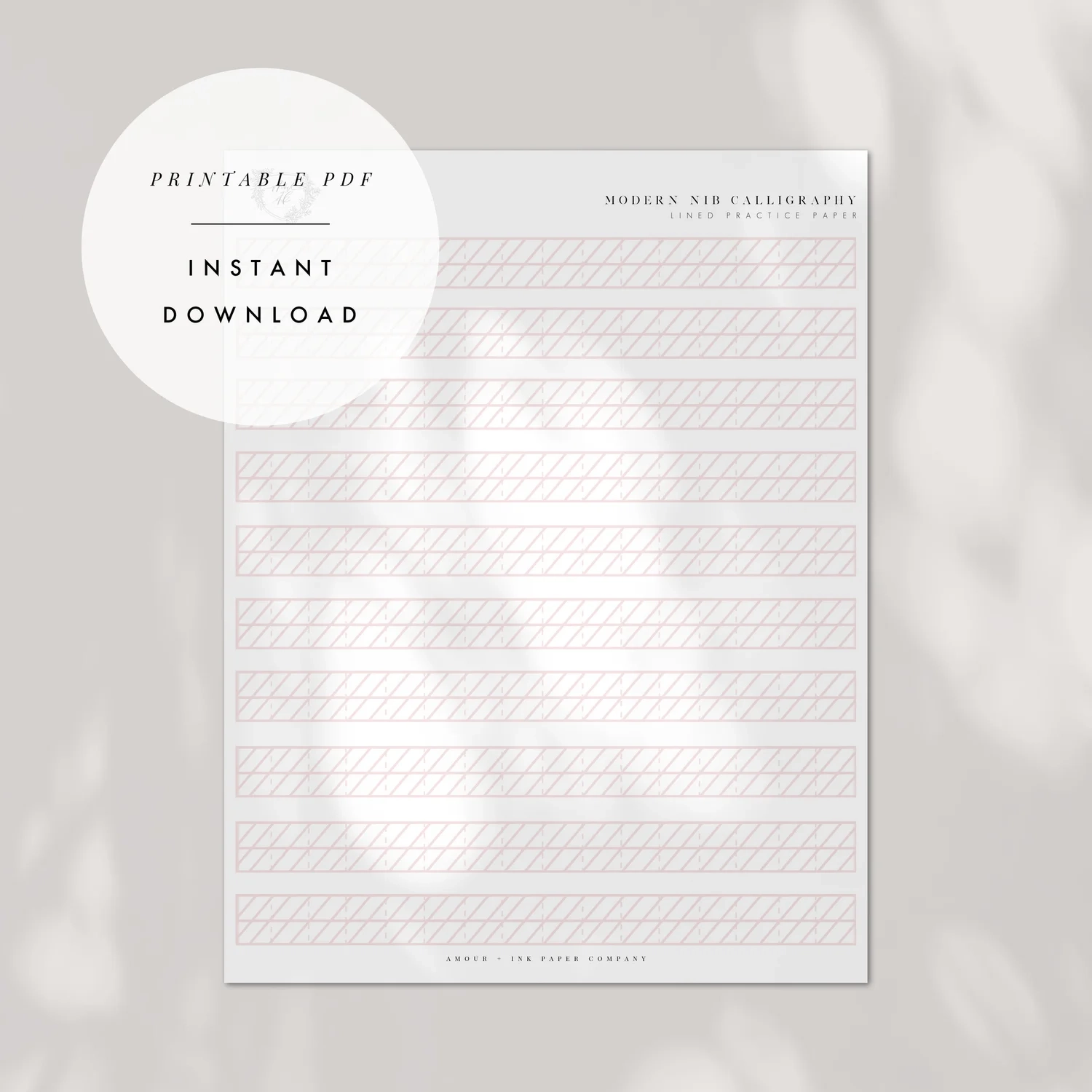 Blank Calligraphy Practice Guide Printable PDF Amour Ink Paper Company