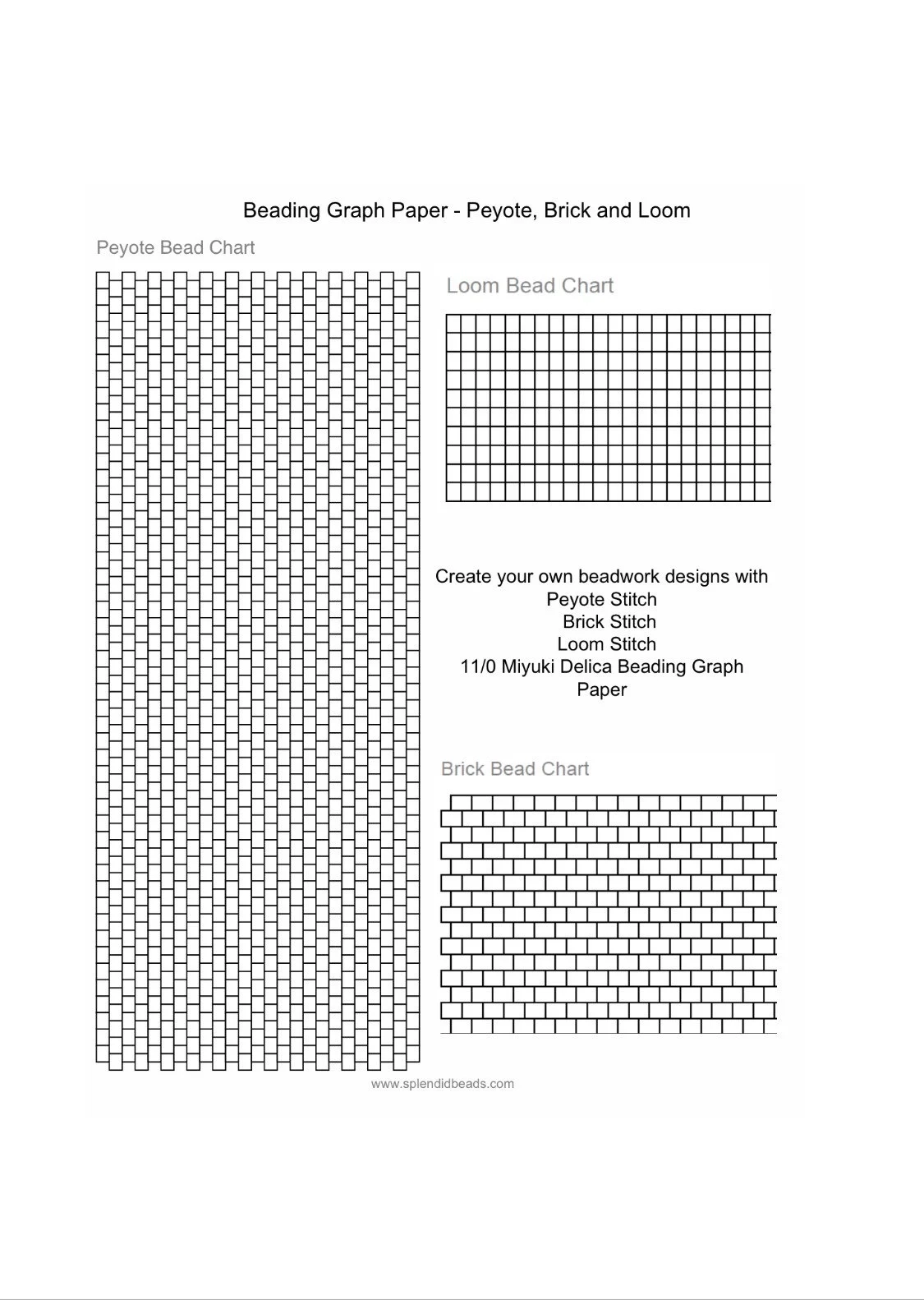 Brick Stitch Peyote Stitch And Loom Stitch Beading Graph Paper 11 0 Miyuki Delica Beading Graph Paper Pattern Sheet Printable PDF Charts Etsy