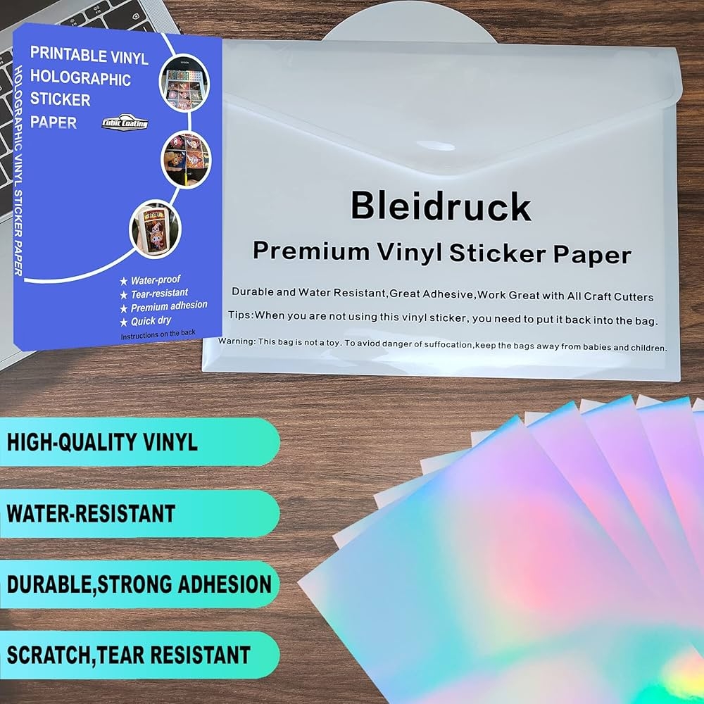 Cubic Coating Holographic Sticker Paper A4 Size 10 Sheets Printable Vinyl Sticker Paper Amazon de Stationery Office Supplies