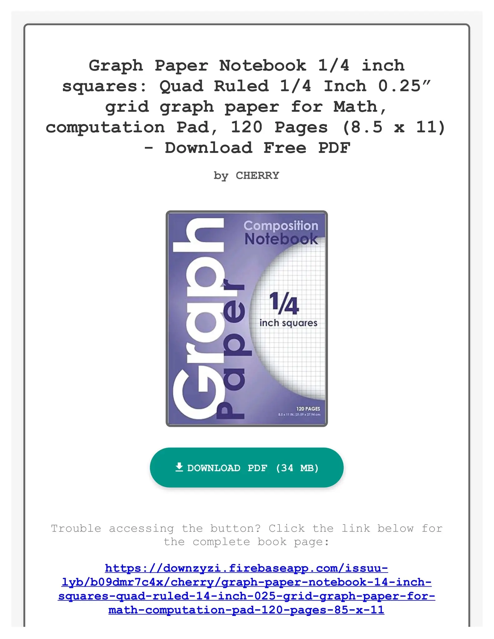 Free Pdf Graph Paper Notebook 1 4 Inch Squares Quad Ruled 1 4 Inch 0 25 Grid Graph Paper For Math By VerniceGislasonis Issuu