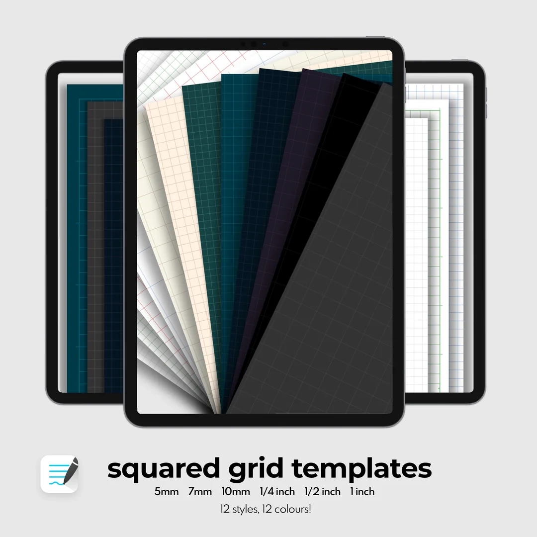 Free Square Grid Digital Paper 5mm 7mm 10mm 1 4 Inch 1 2 Inch And 1 Inch In 12 Colours 140 Templates New Colours New Styles R GoodNotes