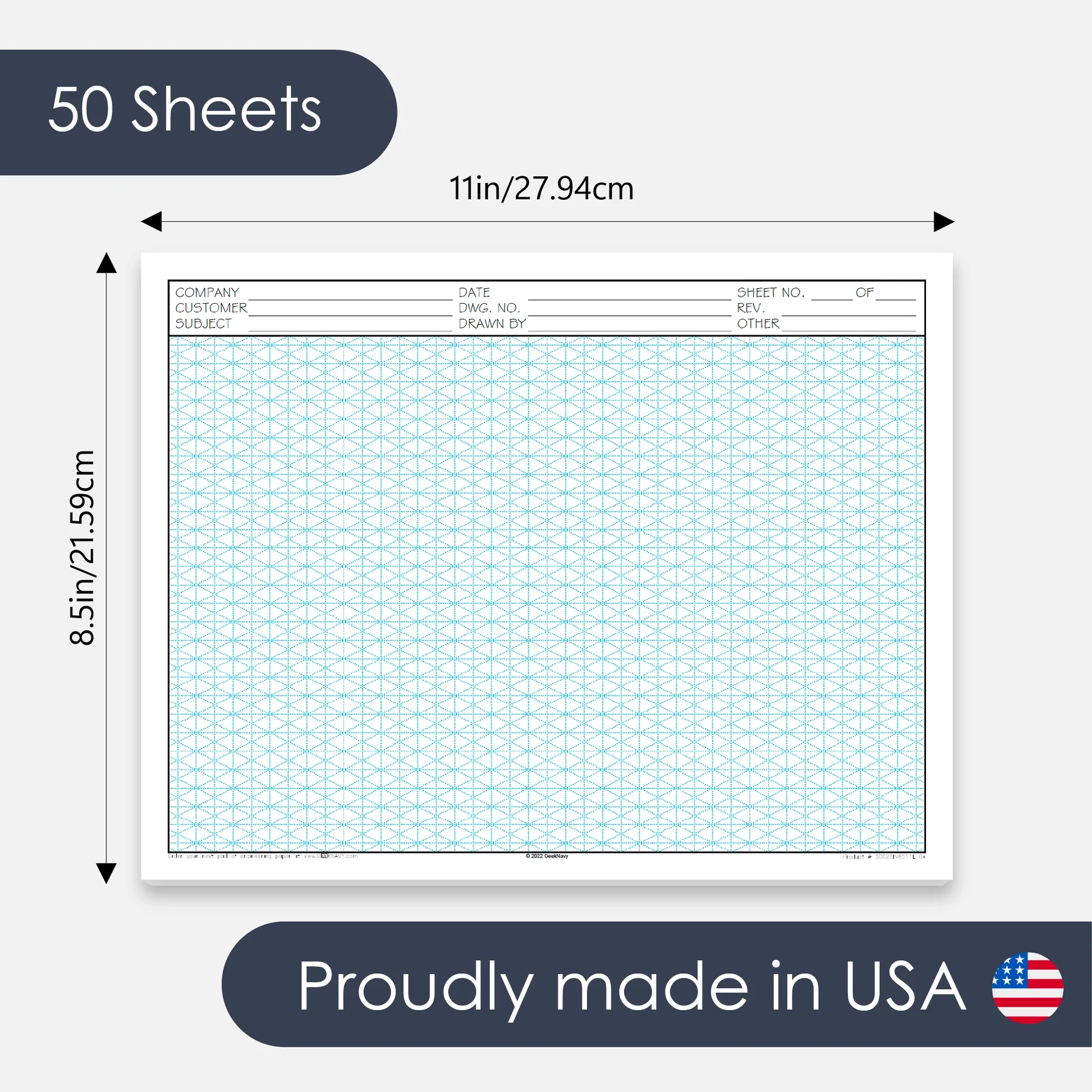 GeekNavy Isometric Grid Graph Paper Pad 8 5 X 11 Landscape