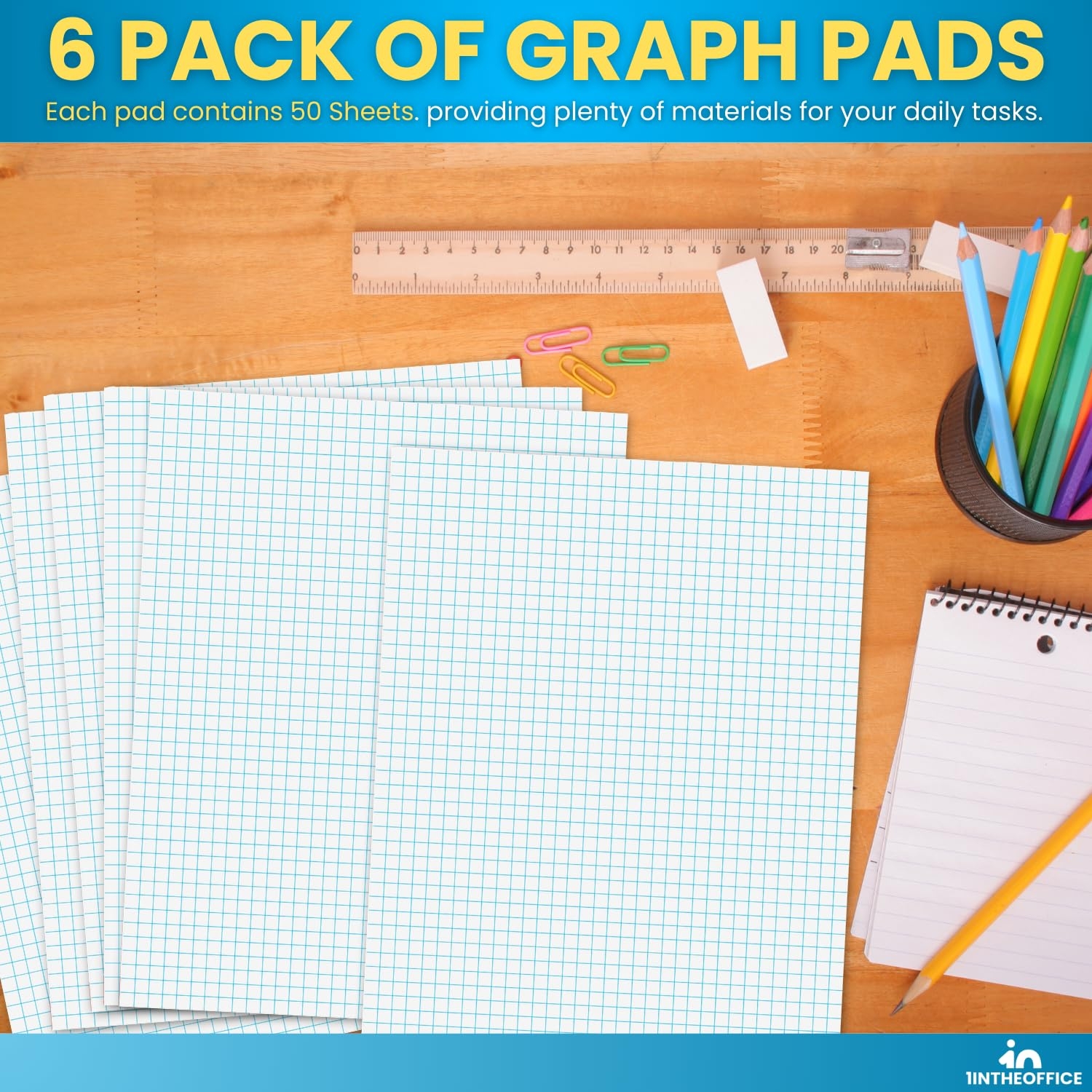 Graph Paper Pad 1InTheOffice S 8 5x11 Quadrille Grid 50 Sheets Pad 6 Pack Graph Paper Notebook 8 5 X 11