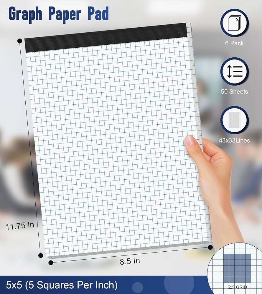 Graph Paper Pads 6 Pack Large Graph Paper 8 5x11 Grid Paper Notebook 5 Squares Per Inch Perforated 8 5x11 Graph Paper Notebook 50 Sheets Graph Paper Graphing Paper For Home Office School 