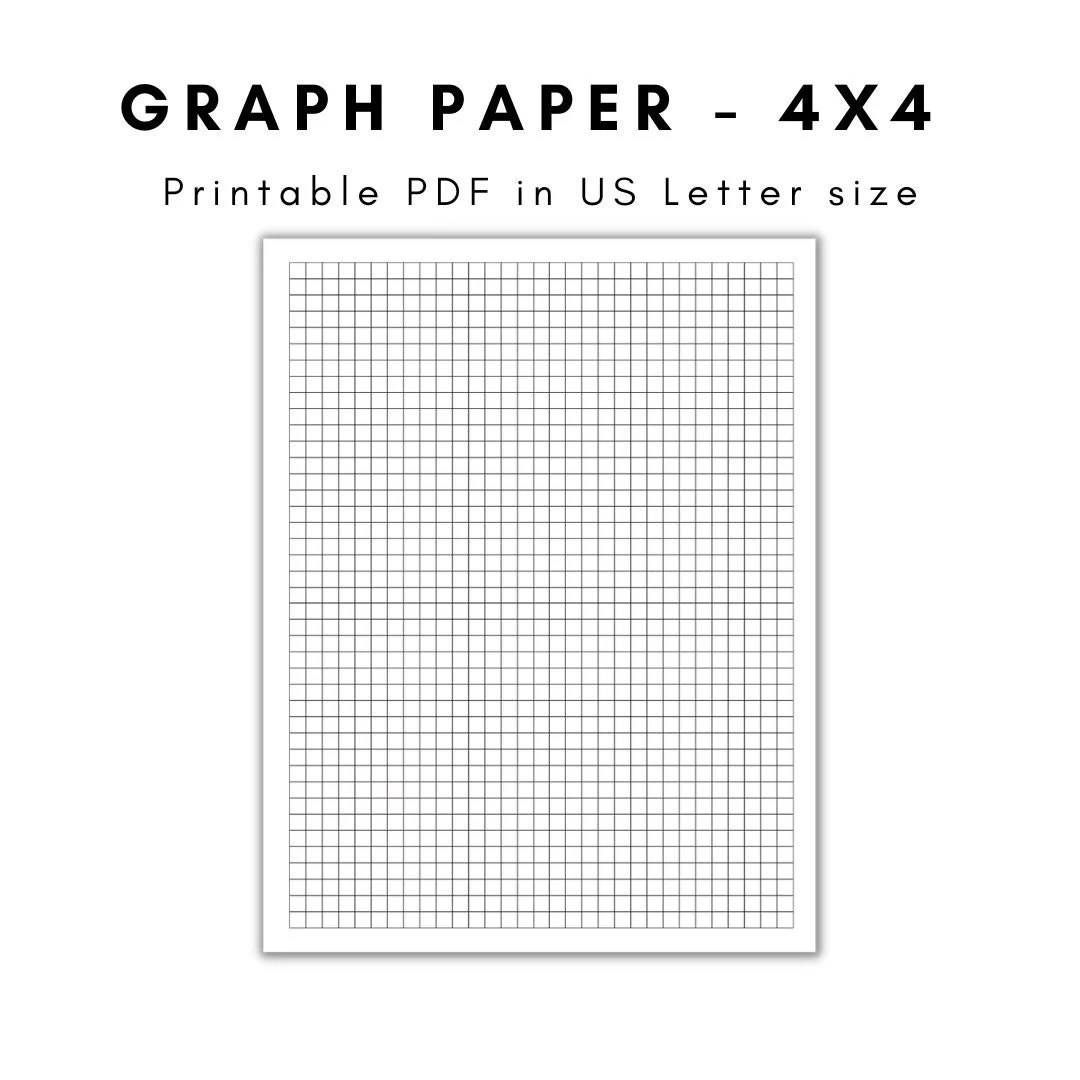 Graph Paper Printable Graph Paper Graph Paper Printable Graph Paper 4x4 4x4 Graph Paper Etsy