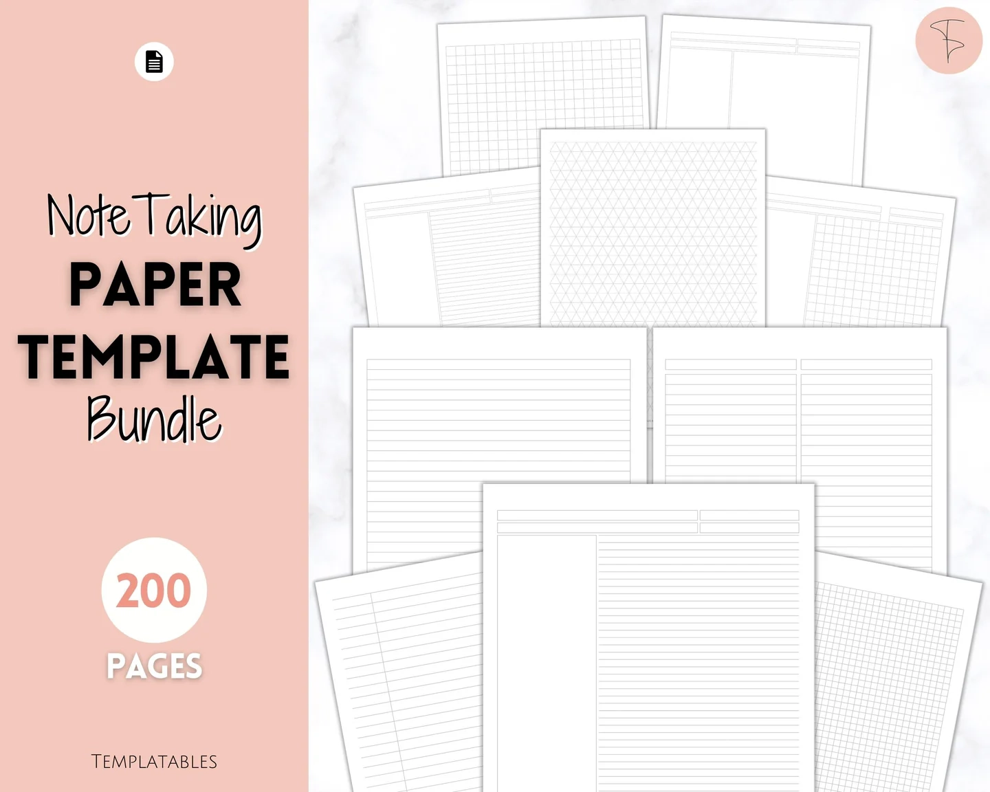 Grid Line Dot Paper Printable Template Bundle For Notetaking