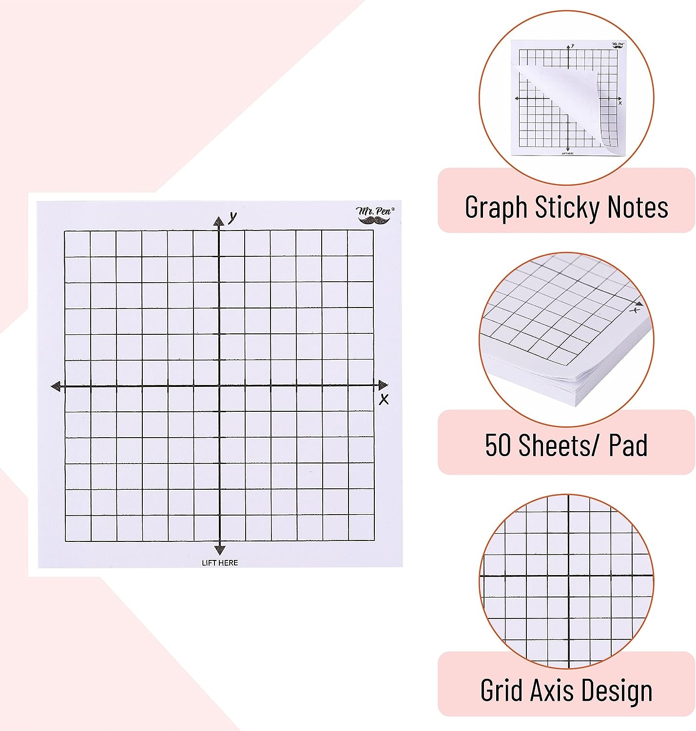 Grid Sheets 10 Pack Mini Graph Paper Sticky Notes In 6 Designs 25 Sheets Per Pad Sticky Notes For Desktop