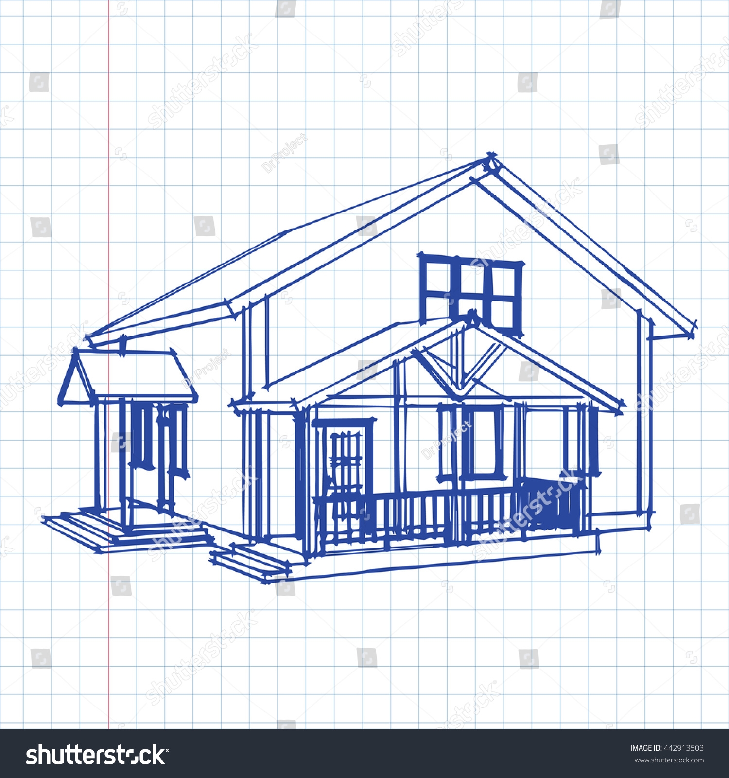 Hand Sketch House On Graph Paper Stock Vektorgrafik Lizenzfrei 442913503 Shutterstock