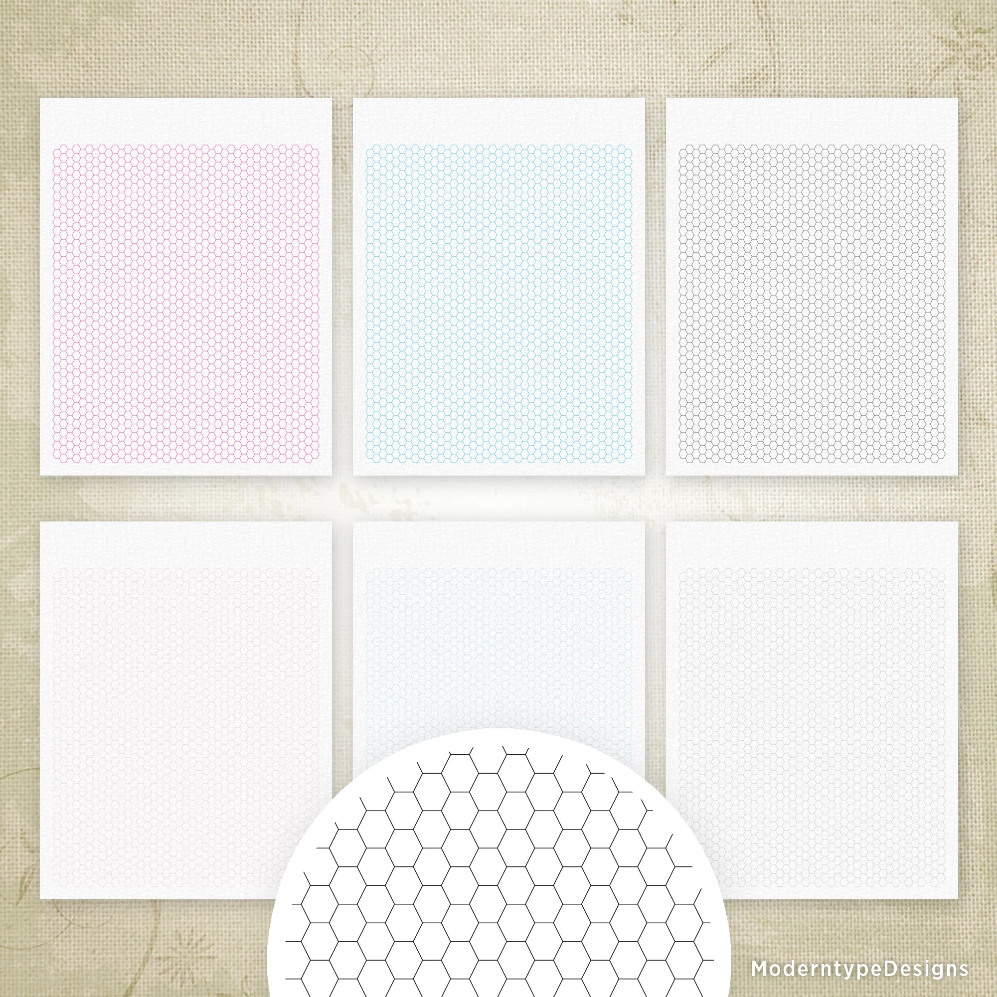 Hexagon Grid Digital Paper Printable