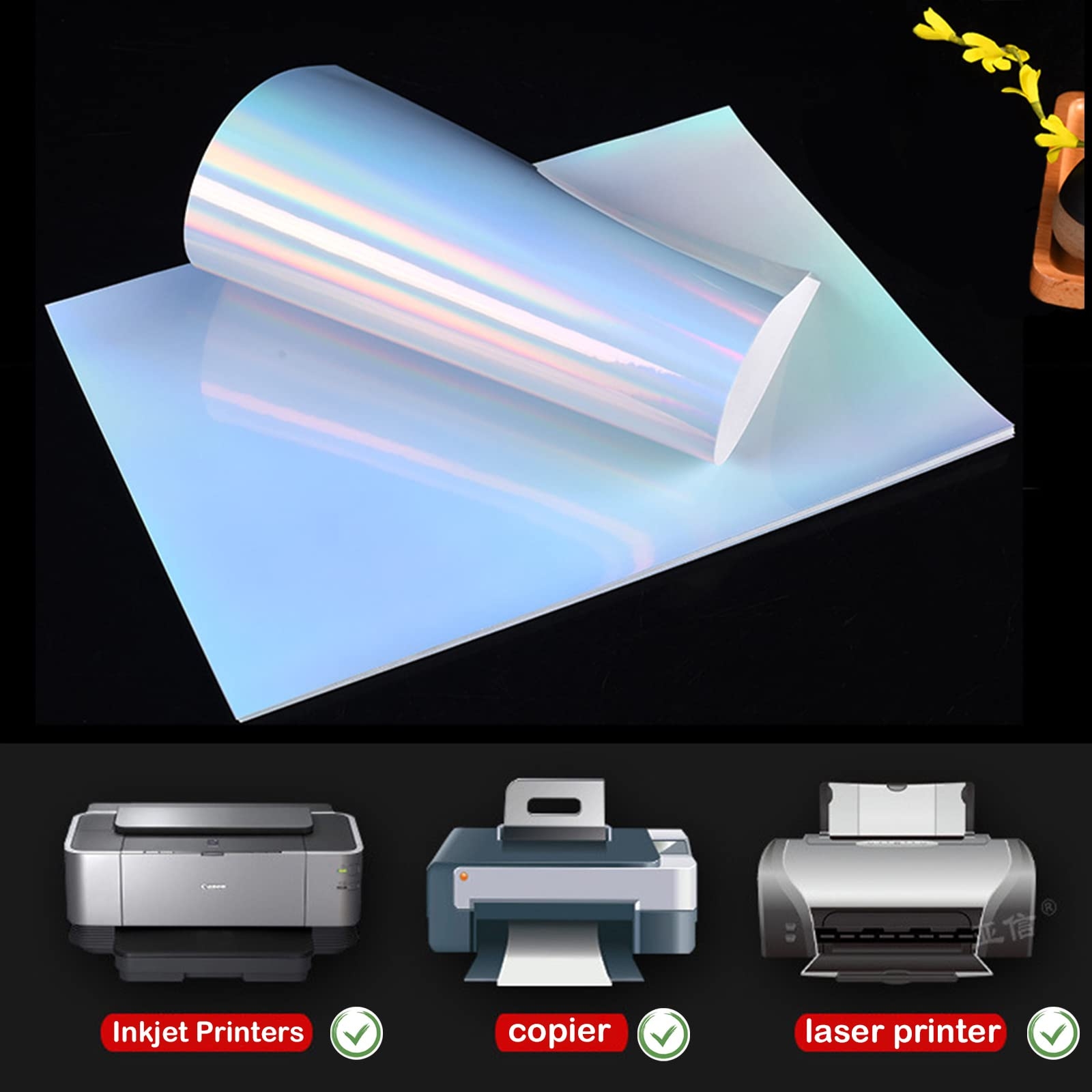 Hologram Paper A4 Pack Of 20 Holographic Sticker Paper Vinyl Sticker Paper Cubic Coating For Laser And Inkjet Printers Vinyl Film Stickers Quick Drying For DIY Stickers 30 X 21 Cm 