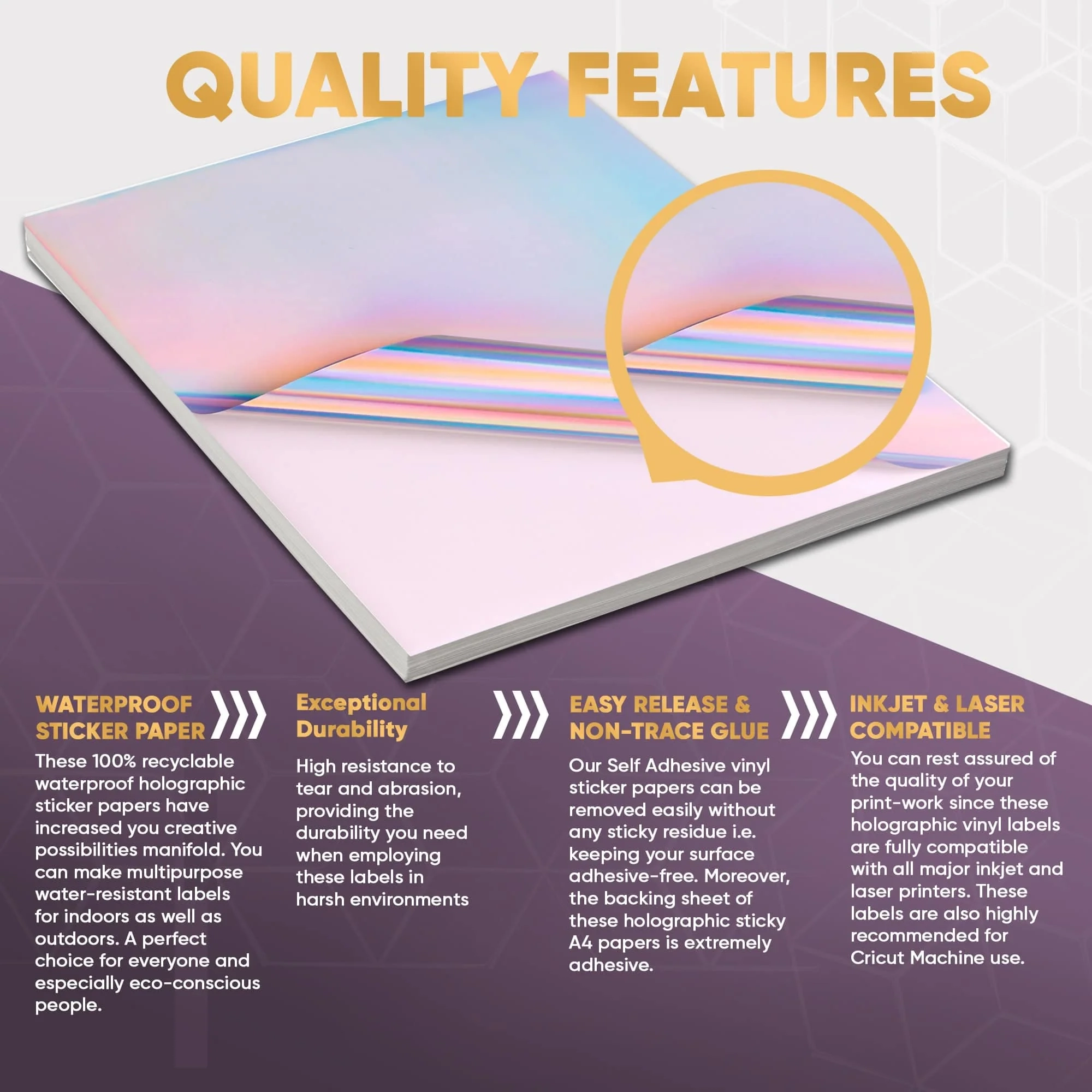 Holographic Glossy Vinyl Sticker Paper A4 Inkjet Laser Avarrix Pty Ltd