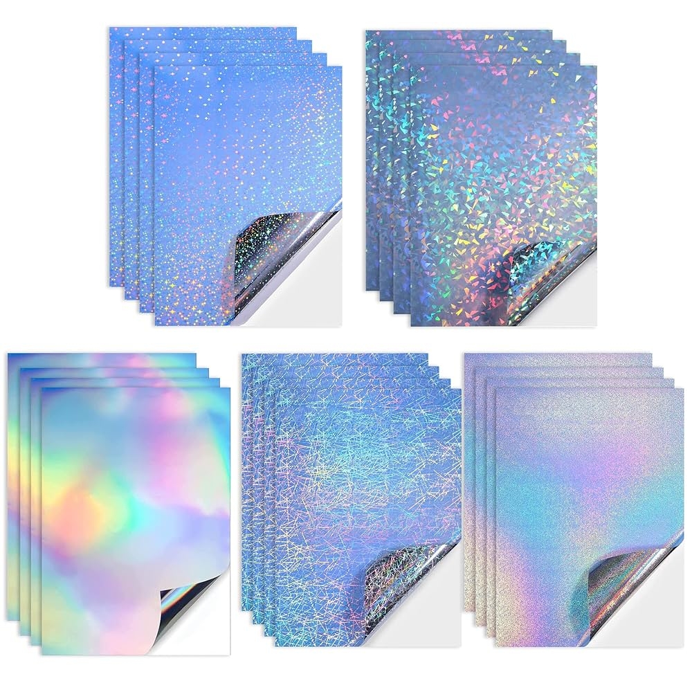 Holographic Sticker Paper 20 Sheets 5 Styles A4 Printable Clear Vinyl Sticker Paper Quick Drying Rainbow Self Adhesive Stickers For Laser And Inkjet Printers DIY Stickers Amazon de Stationery Office Supplies