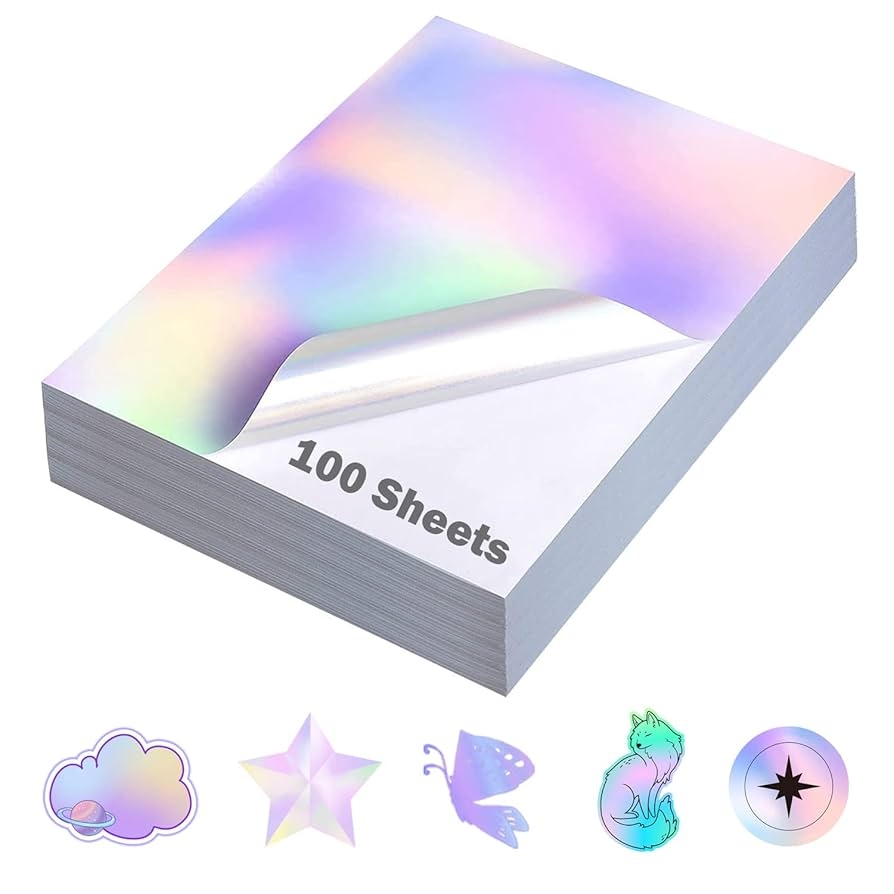 Holographic Sticker Paper 8 5x11 Inch Inkjet Laser Printer US Letter Size Holographic Printable Vinyl Rainbow Sticker Adhesive Waterproof Vinyl 100 Amazon de Stationery Office Supplies