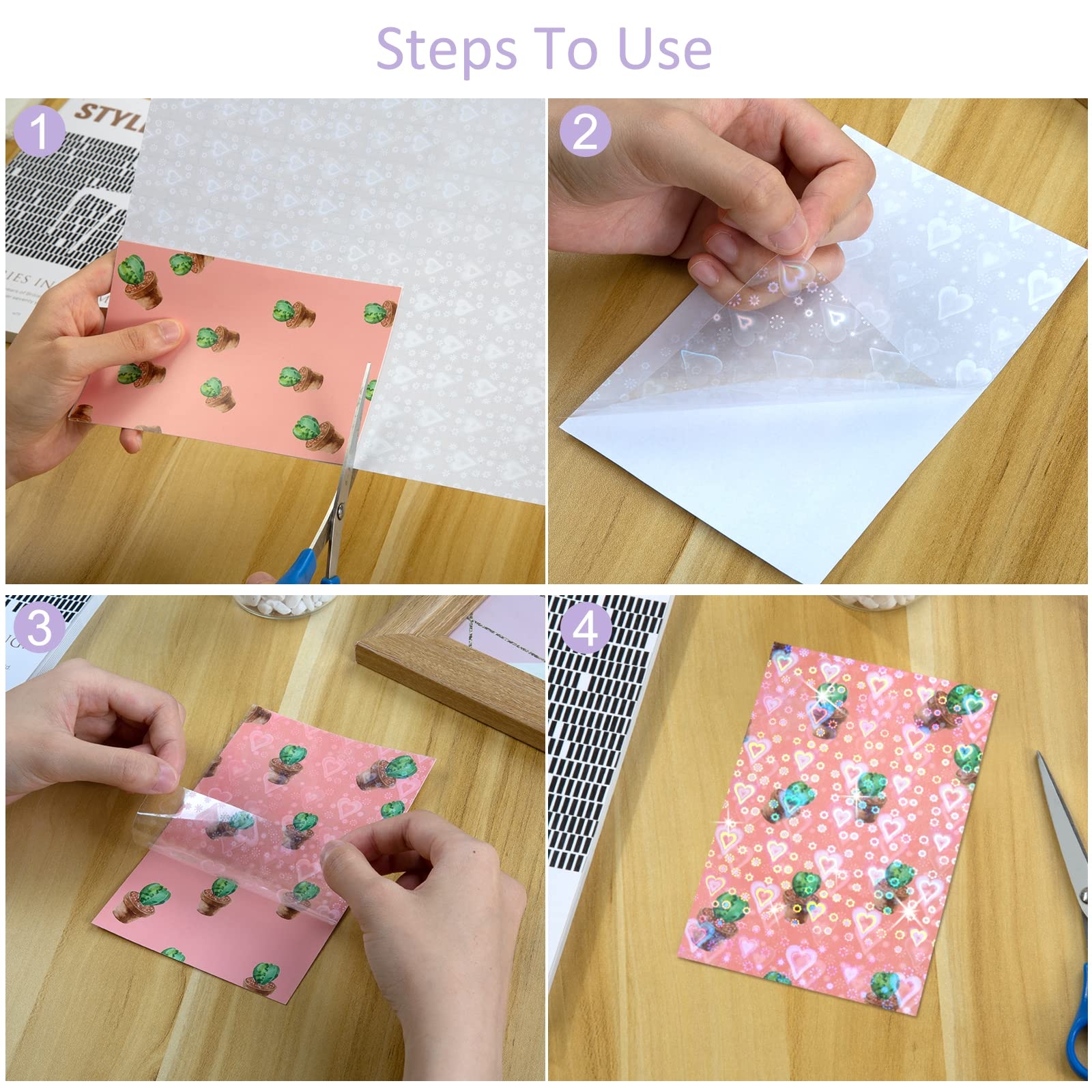 Holographic Sticker Paper A4 Sticker Paper Self Adhesive Holographic Film Transparent 6 Patterns 24 Sheets Amazon de Home Kitchen