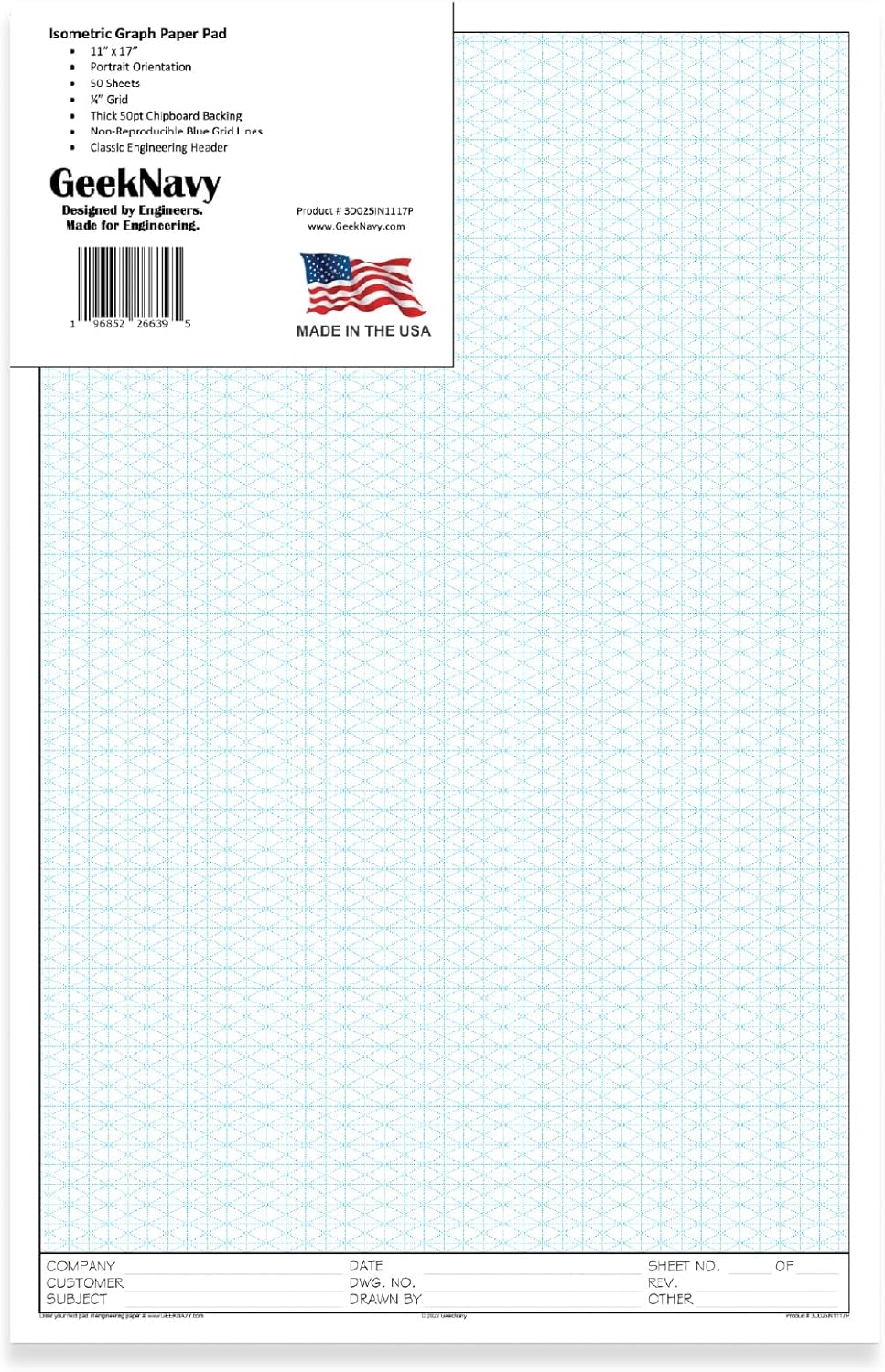 Isometric Graph Paper 50 Sheet 11x17 Pad For 3D Design Architecture Engineering Drafting Drafting Paper