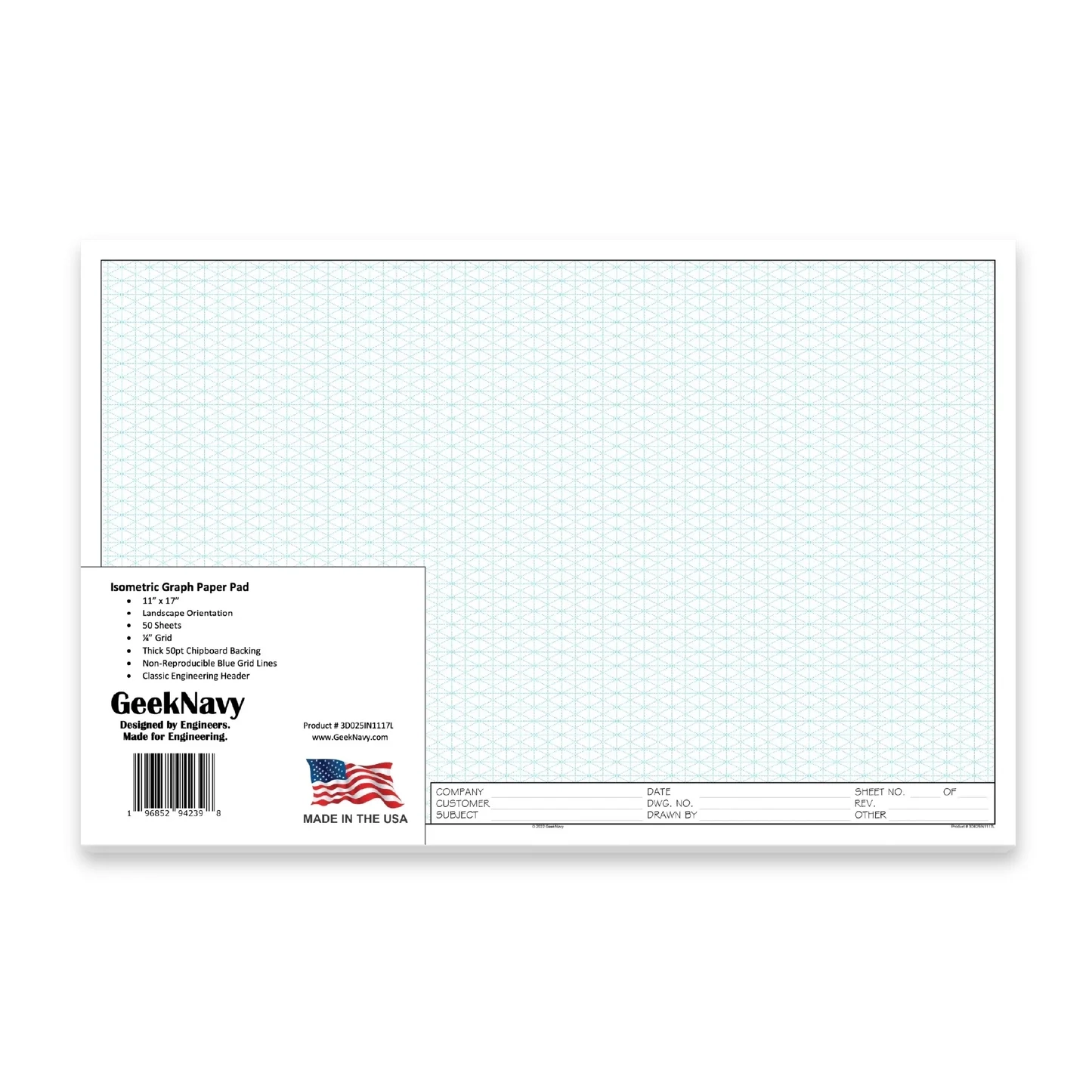 Loose Leaf GeekNavy Isometric Grid Graph Paper 11 X 17 Landscape 