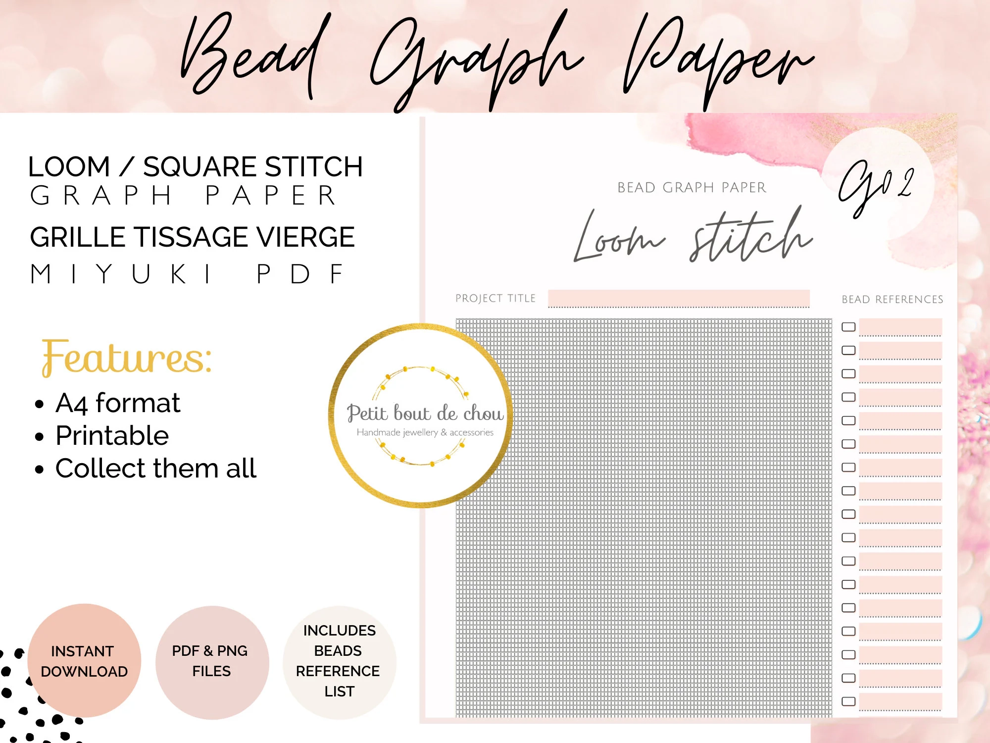 Miyuki Loom Stitch Bead Graph Paper Printable Blank Template PDF PNG Etsy