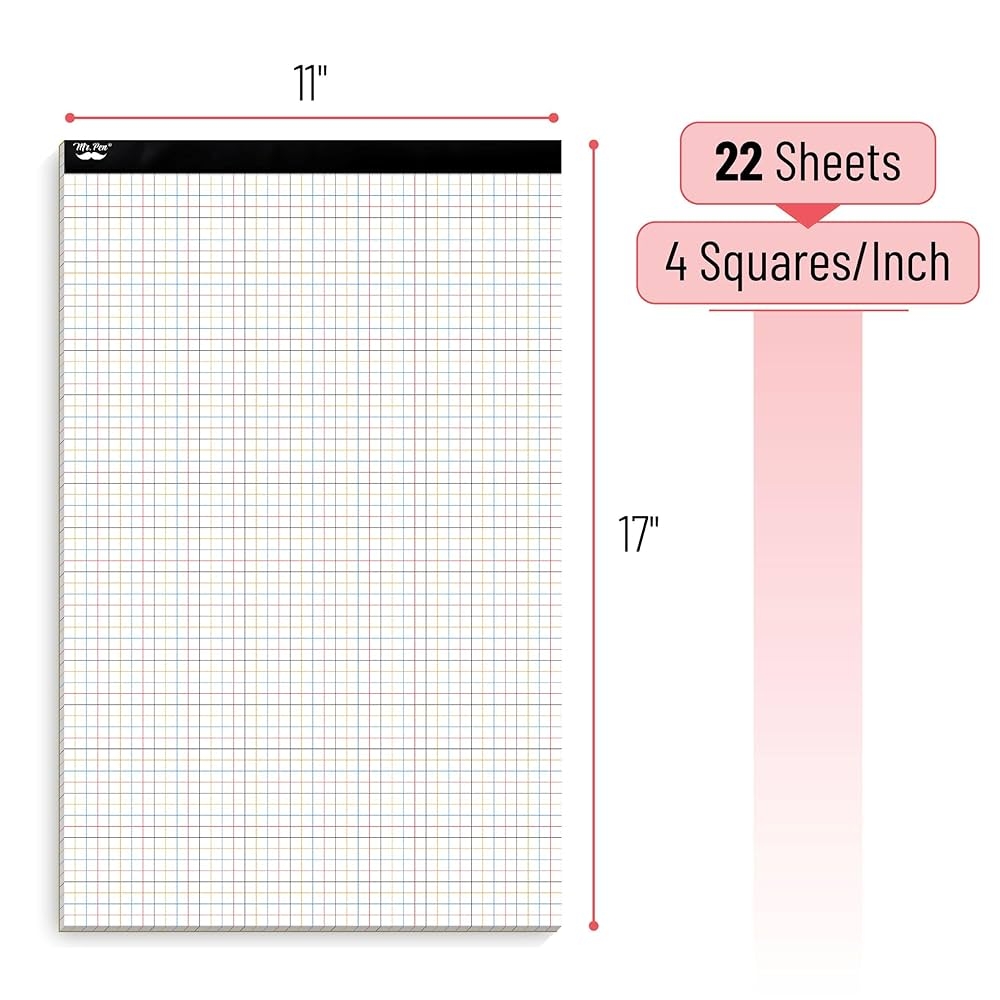 Mr Pen Graph Paper 22 Sheets 17 X 11 4 X 4 4 Squares Per Inch Coloured Ruled Graphic Paper Grid Paper Graph Paper Pad 1 4 Graph Paper 1 4 Inch Grid 