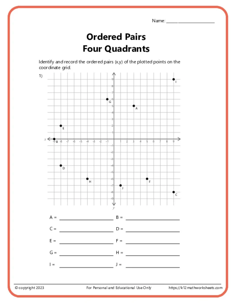 Coordinate Plane Graph Paper Printable Pdf