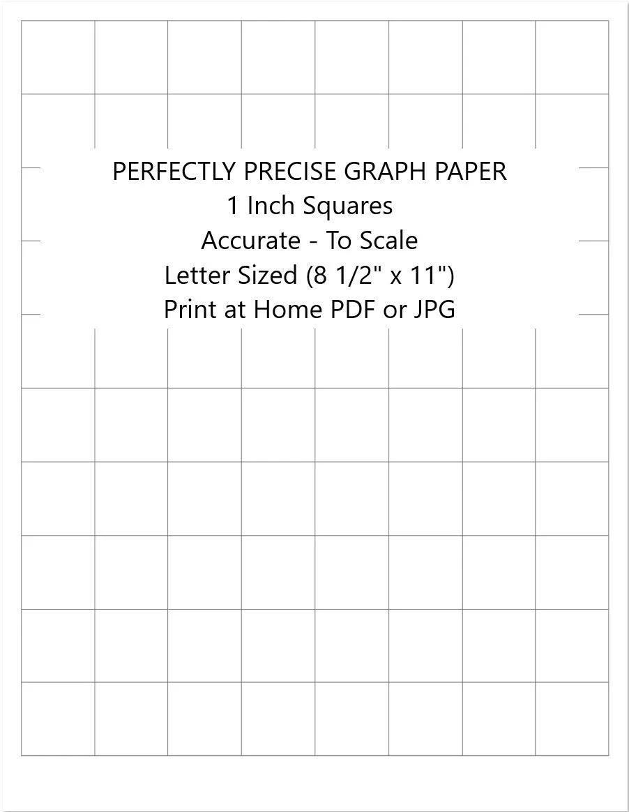 perfectly scaled and precise printable graph paper one inch squares 1 etsy