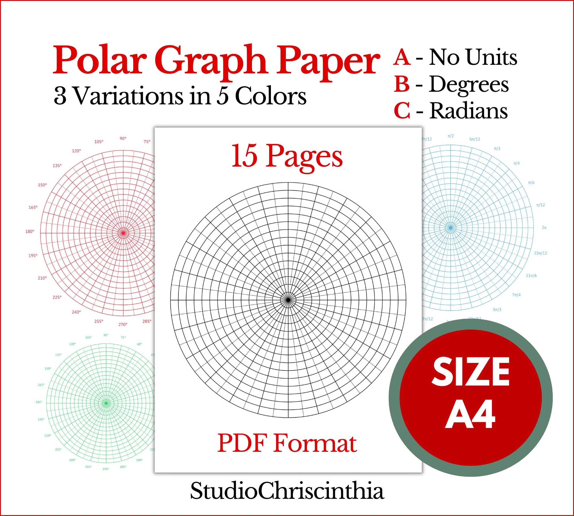 Polar Graph Paper A4 Printable Circle Grid PDF Download Etsy