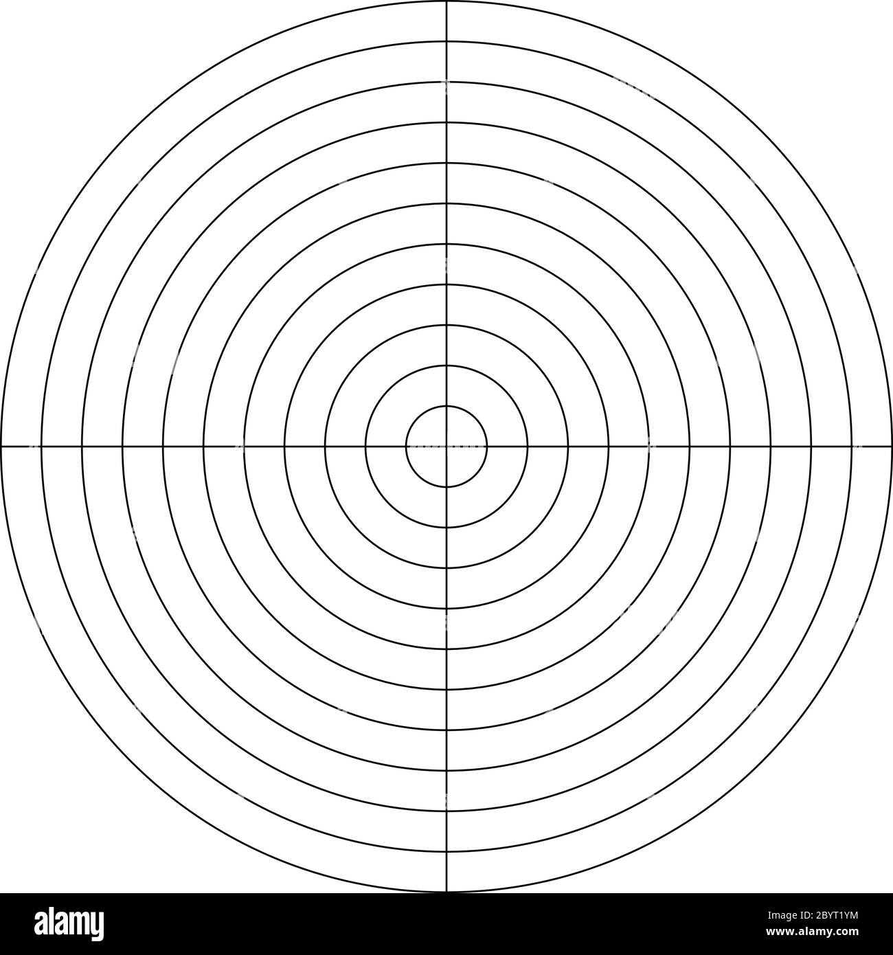 Polar Grid Of 10 Concentric Circles And 90 Degrees Steps Blank Vector Polar Graph Paper Stock Vector Image Art Alamy