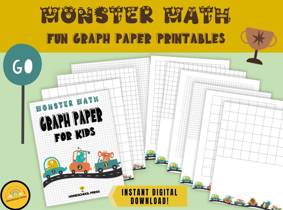 Printable Graph Paper For Kids Preschool Graph Paper Pack Monster Maths Graphing Paper Back To School Digital Graph Paper Pack Etsy