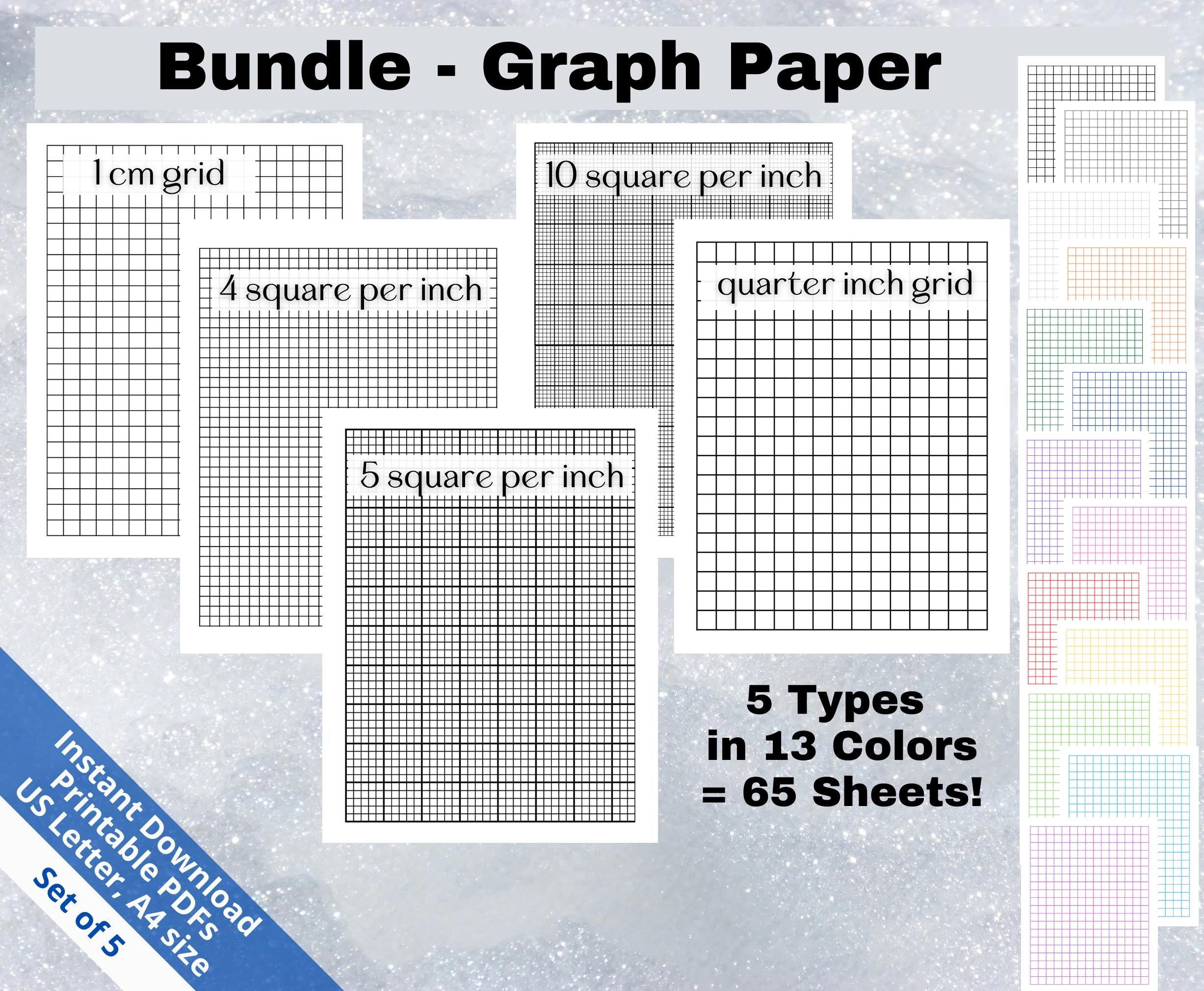 Printable Graph Paper PDF Bundle Grid Paper Digital Graph Paper Journal Graph Paper Color Graphing Paper Template SB038 Etsy