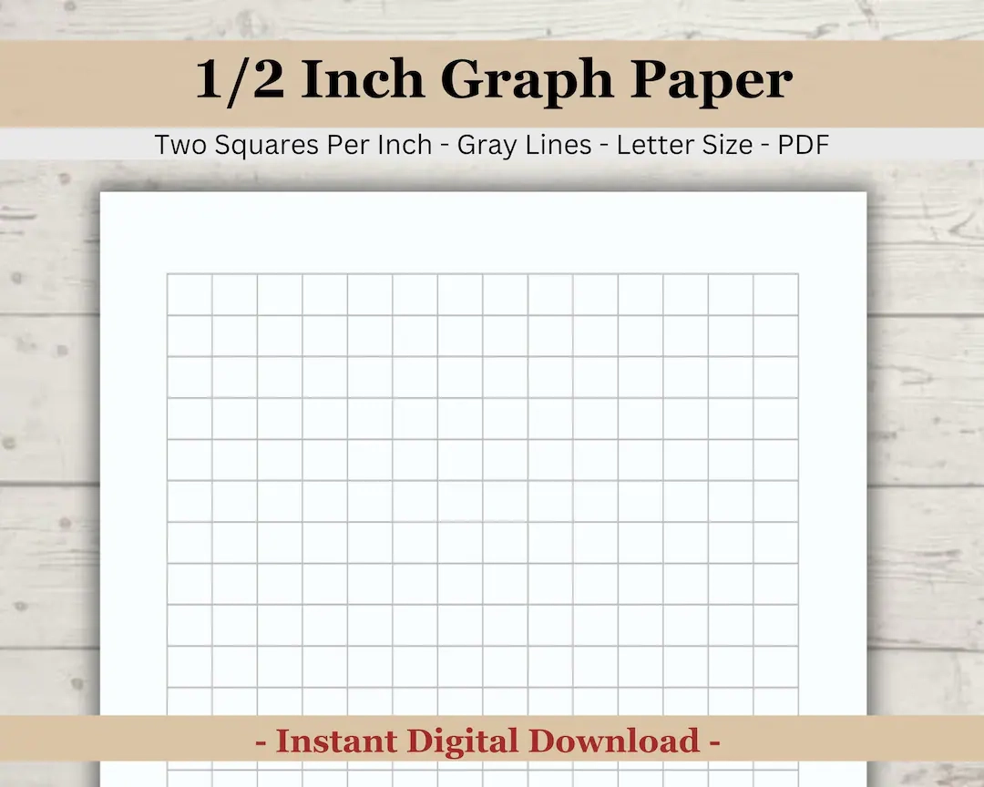 printable half inch 50 inch graph paper two squares per inch 2x2 gray graph paper 1 2 inch squares graphing paper download pdf etsy
