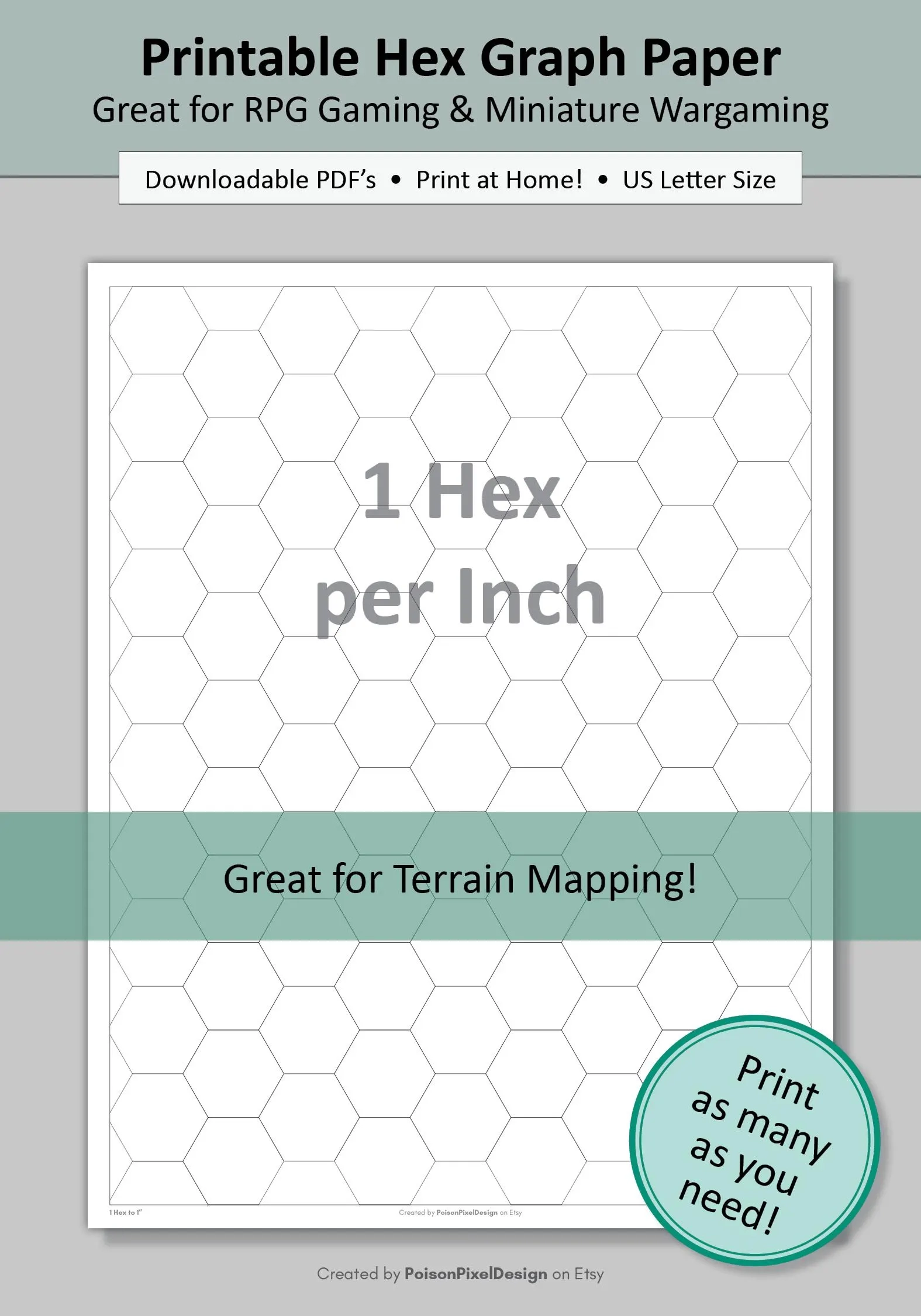 Printable HEX Grid Paper Dnd RPG Wargaming Quilting Game Design digital PDF Download Letter Etsy