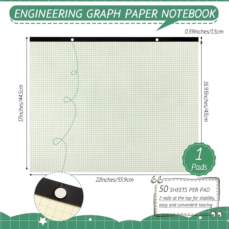 Printable PDF Large Engineering Graph Paper Pad 22 x17 Blue Grid 50 Sheets 4x4 Rule Large Graph Paper With X And Y Axis