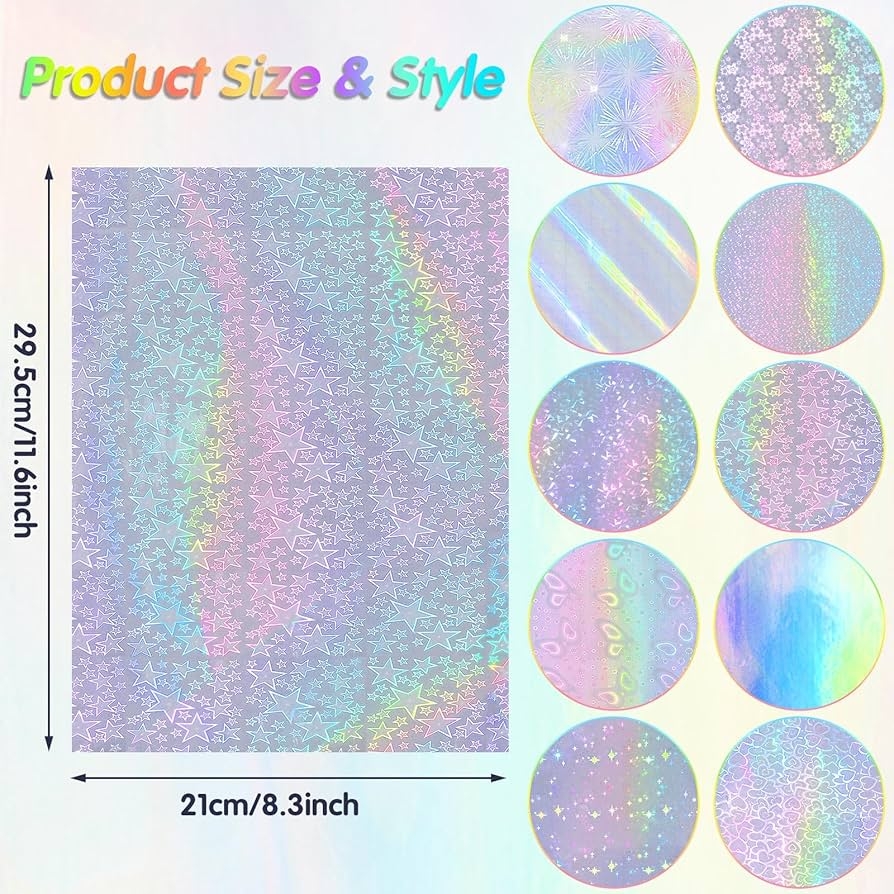 SEPGLITTER 30 Sheets Holographic Film A4 Holographic Stickers Paper Transparent Clear Vinyl Holographic Stickers For Crafts Glass Panels Amazon de Stationery Office Supplies