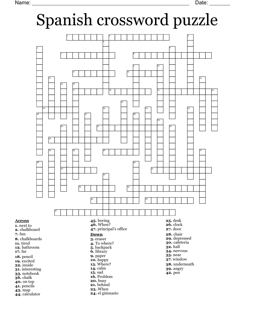 Spanish Crossword Puzzle WordMint