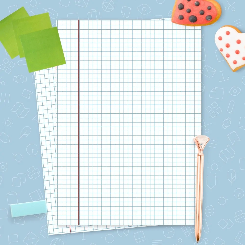 Squared Narrow Ruled Blue With Margin Template Printable PDF