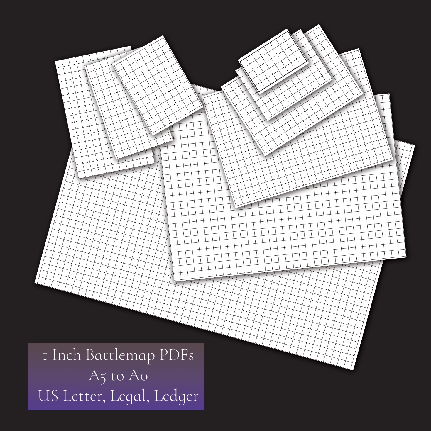 TTRPG Printable Grid Paper Set 1 Inch Battle Map PDFs A5 To A0 US Letter Legal Ledger 44 Files SVGs Thin Thick Textured Color CartographyAssets