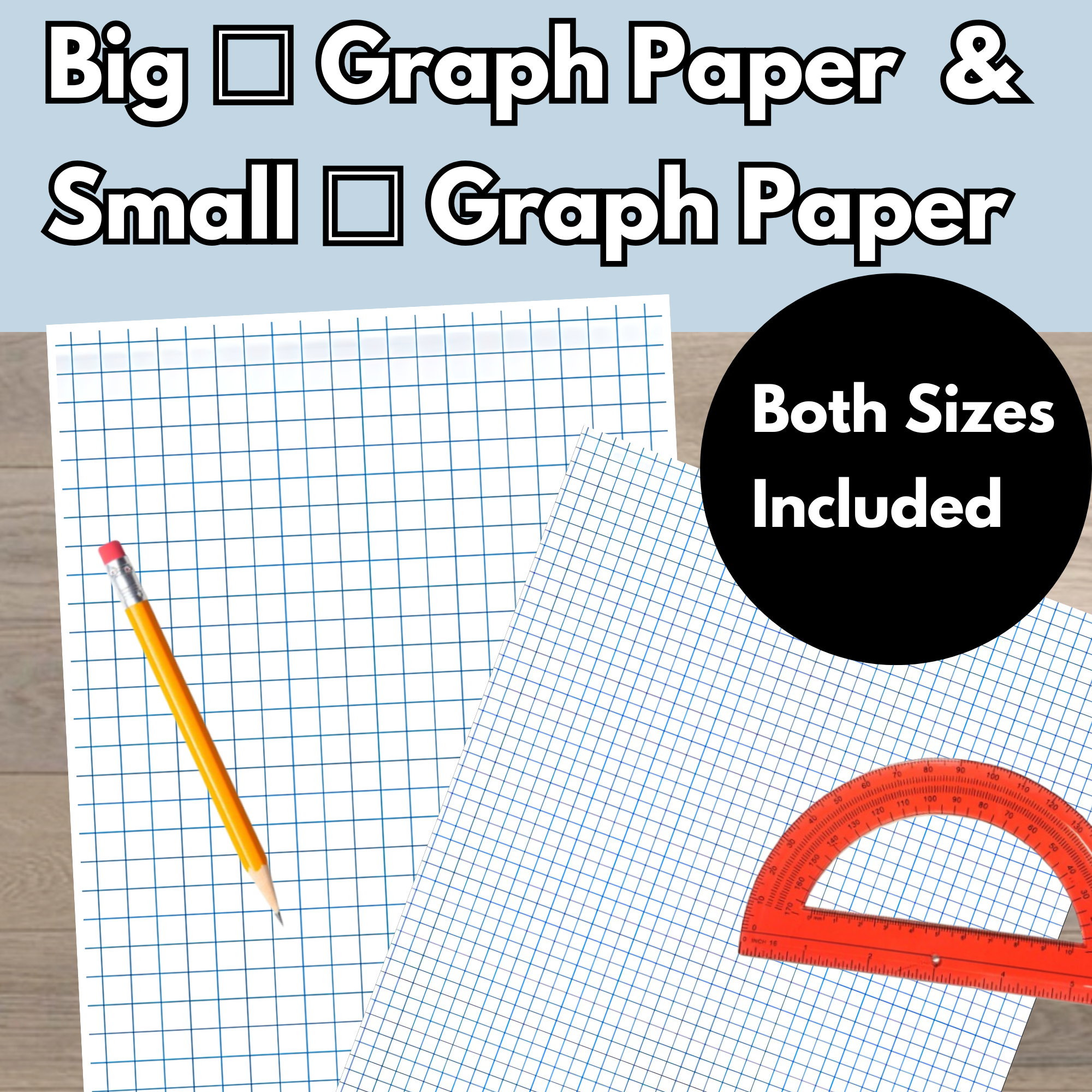 two sizes big graph paper printable graph paper template math graphing paper math notebooks small and large grid size bundle free bonus multiplication chart classful